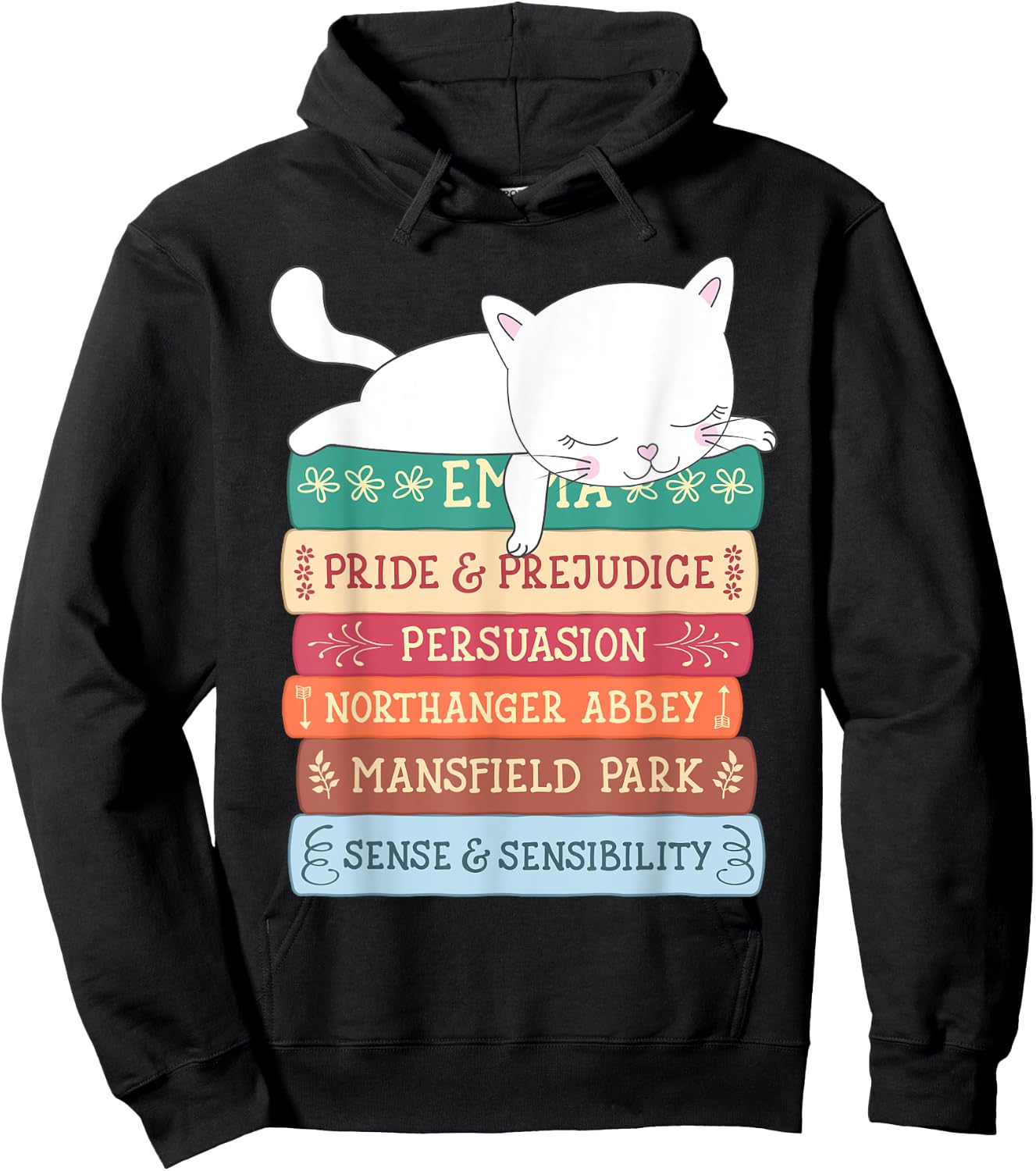 Jane Austen Book Stack Funny Literary Literature Hoodie - Hoodie | Black