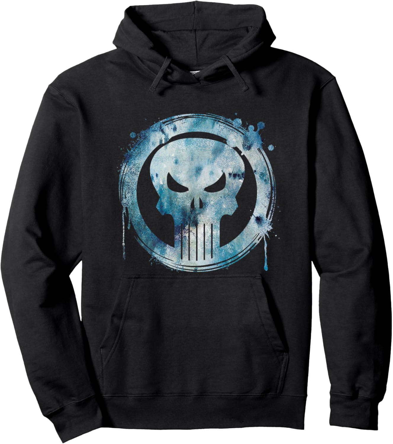 Marvel Punisher Paint Drip Skull Vintage Circle Logo Hoodie - Hoodie | Black