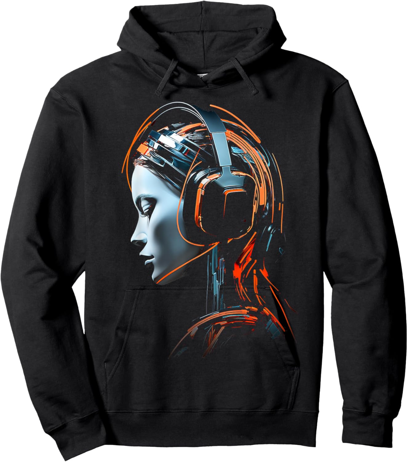 Women Headphones Abstract Art Graphic Artwork Women Hoodie - Hoodie | Black