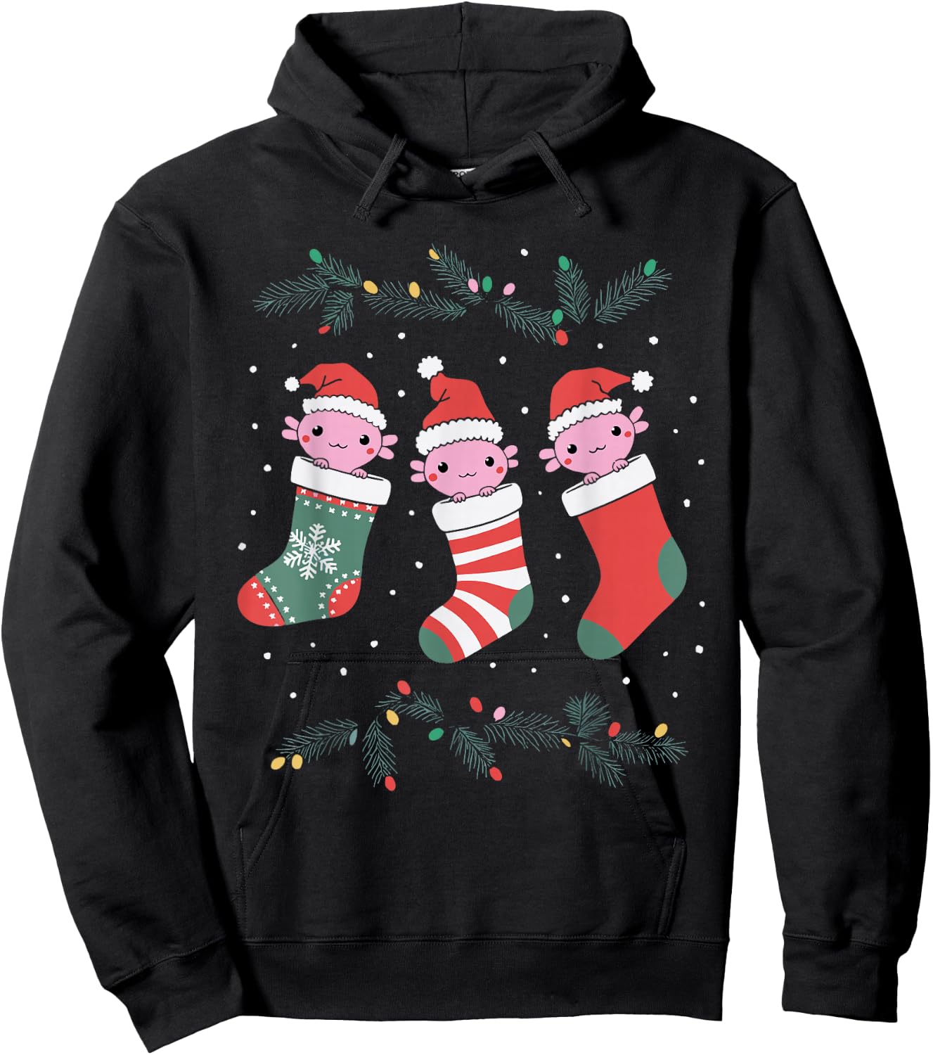 Adults -Kids Axolotl Christmas Black Small Hoodie - Hoodie | Black
