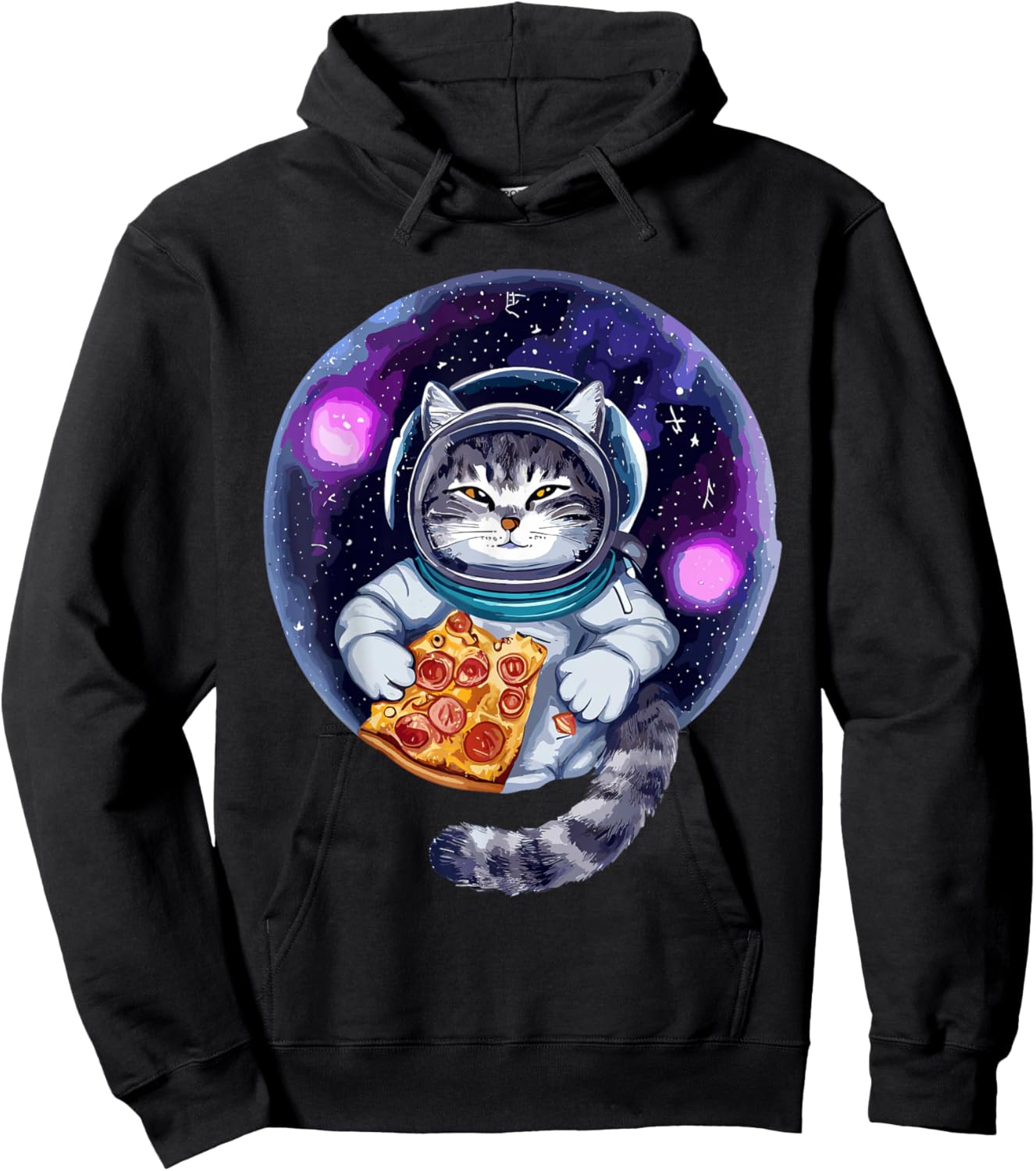 Cat Eating Pizza in Universe - For Space Astronaut Cat Hoodie - Hoodie | Black