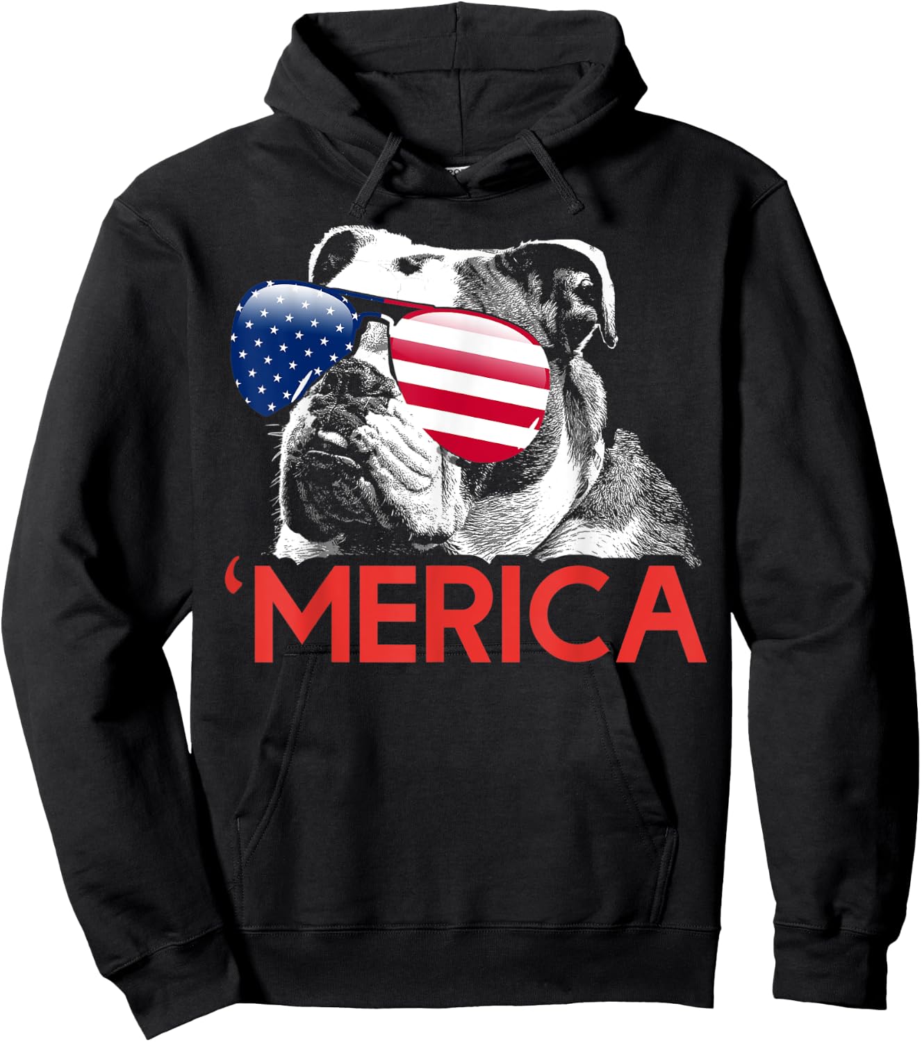 Merica Bulldog American Flag 4th of July Hoodie - Hoodie | Black
