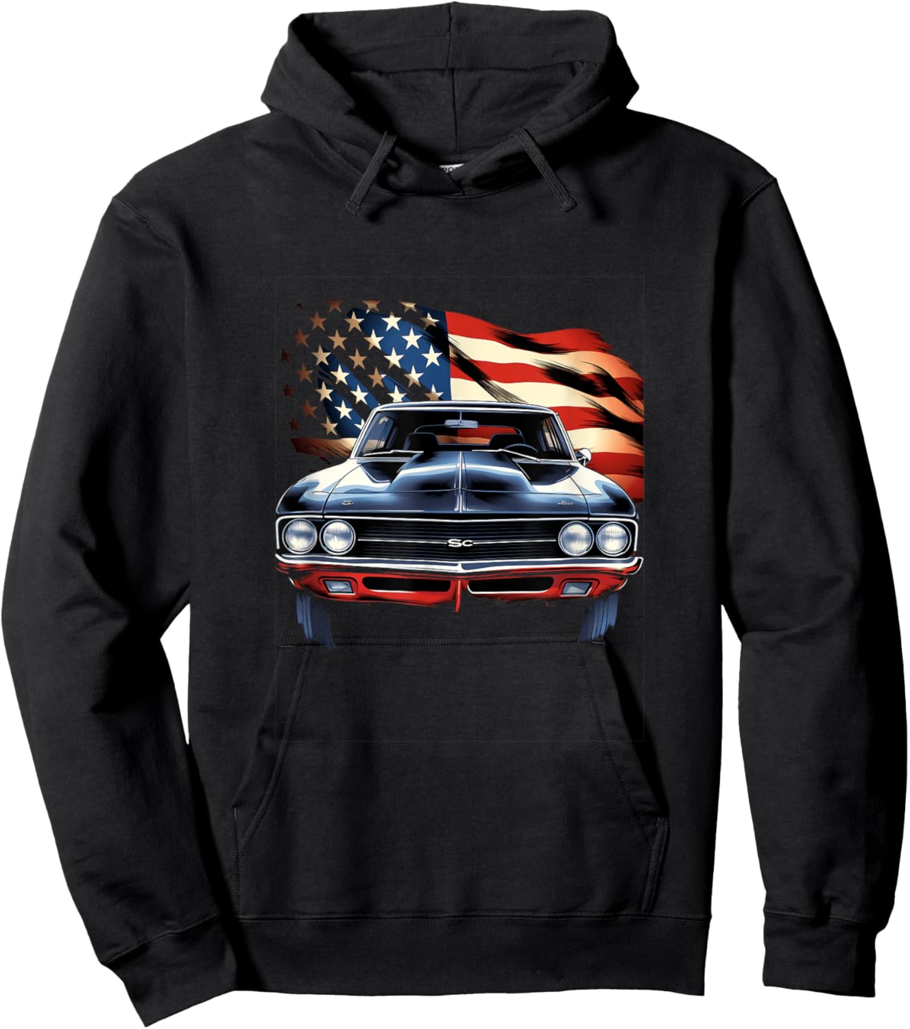 Muscle Car American USA Flag Vintage Car Hoodie - Hoodie | Black