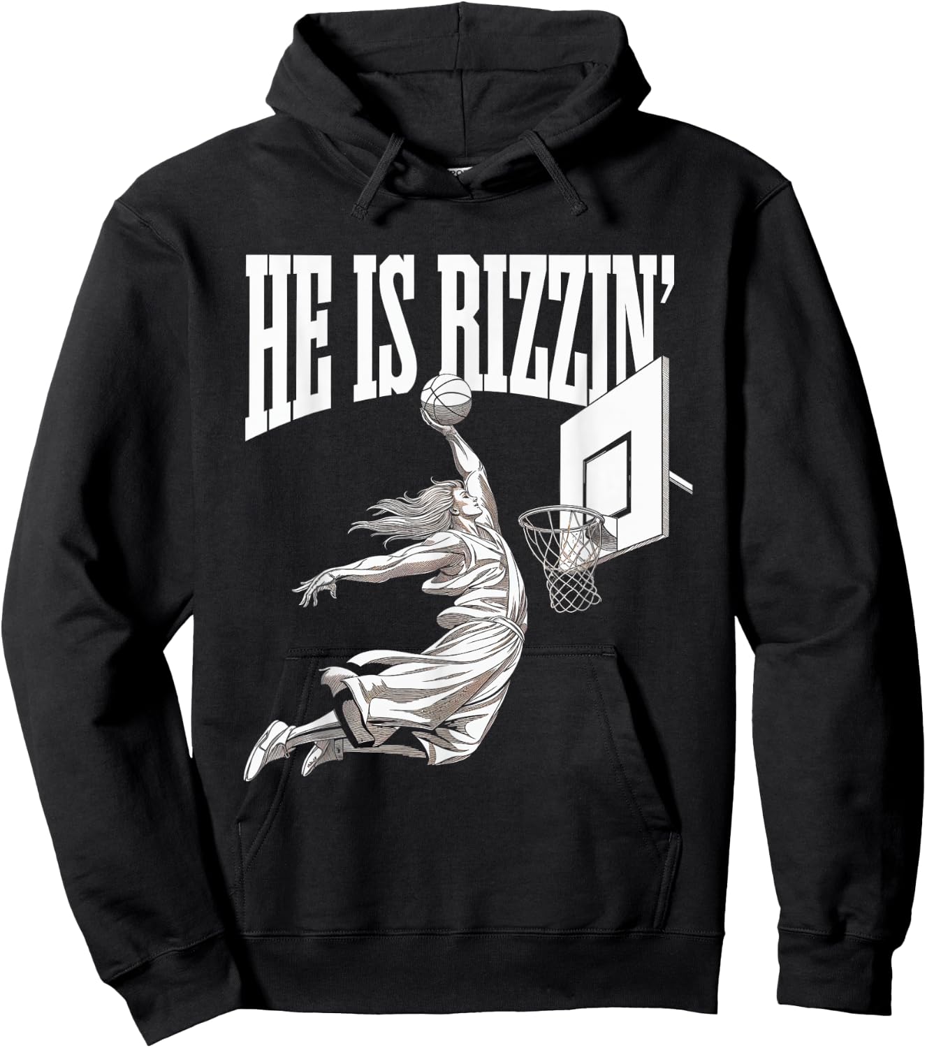 He Is Rizzin Basketball Jesus Dunk Memes Humor Hoodie - Hoodie | Black