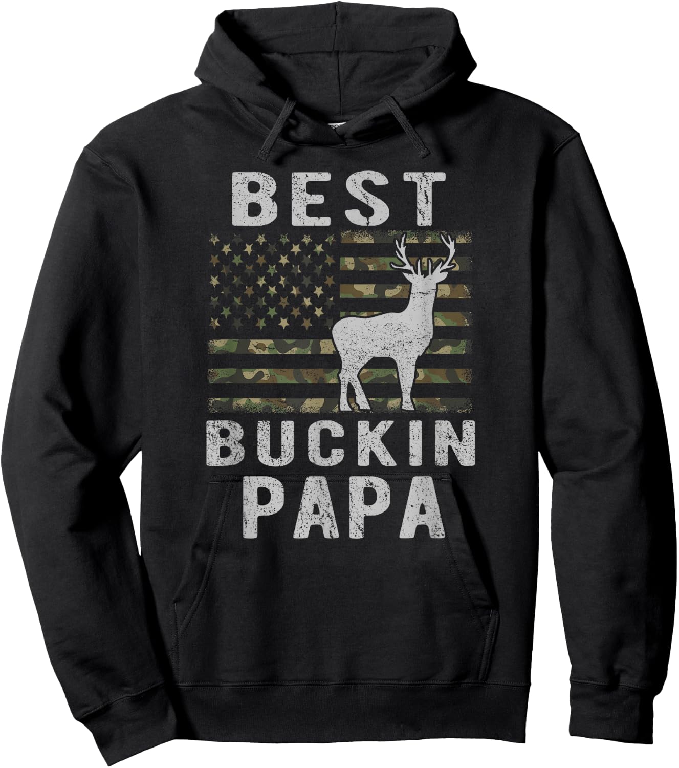 Best Bucking Papa Camouflage American Flag Deer Hunting Hoodie - Hoodie | Black