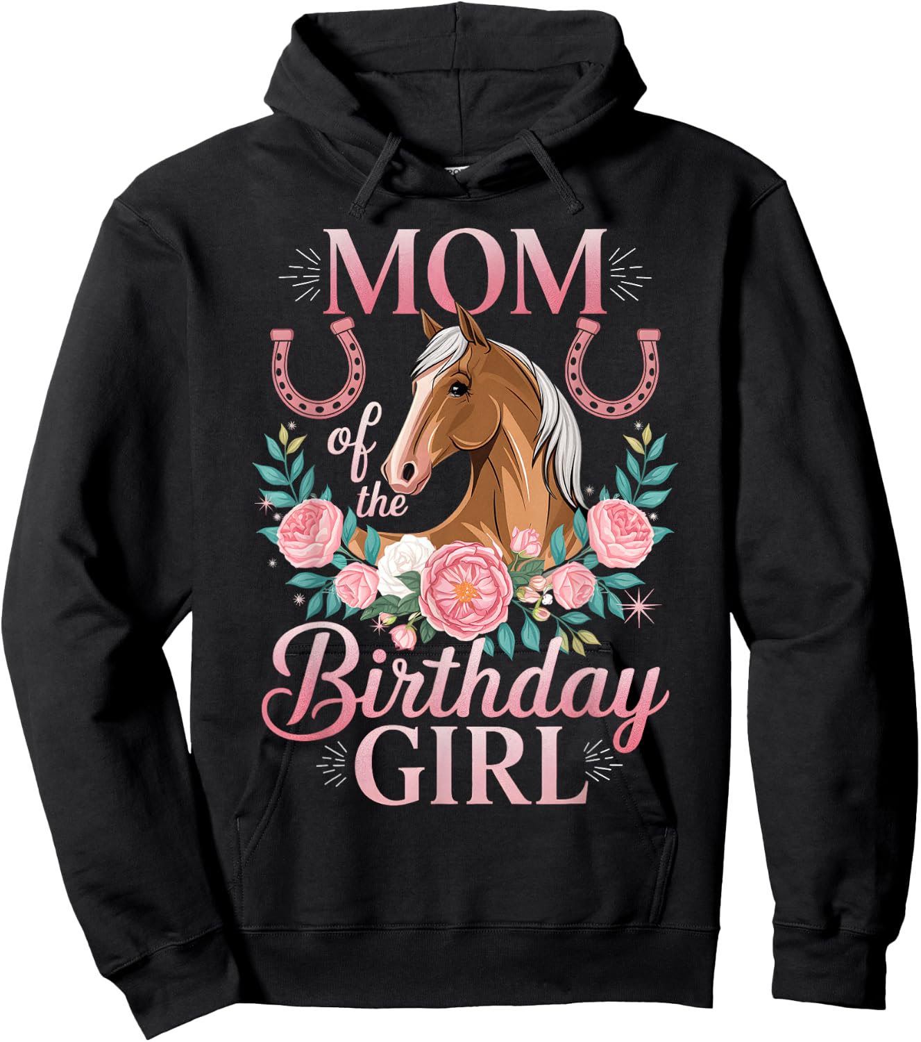 Cute Horse Face Floral Daughter Girl Birthday Mom Women Hoodie - Hoodie | Black