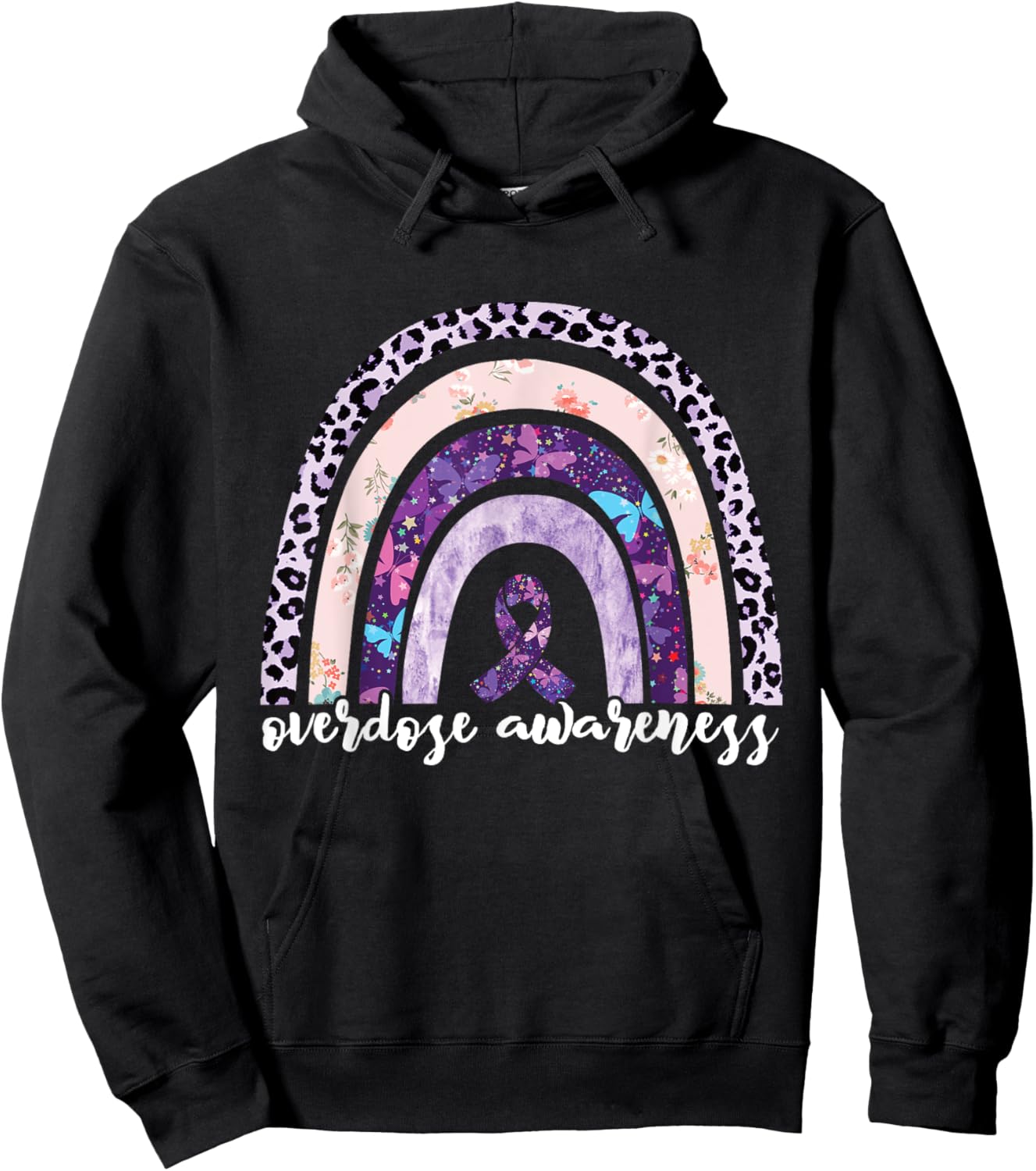 Overdose Awareness Purple Ribbon Drug Addiction Rainbow Hoodie - Hoodie | Black