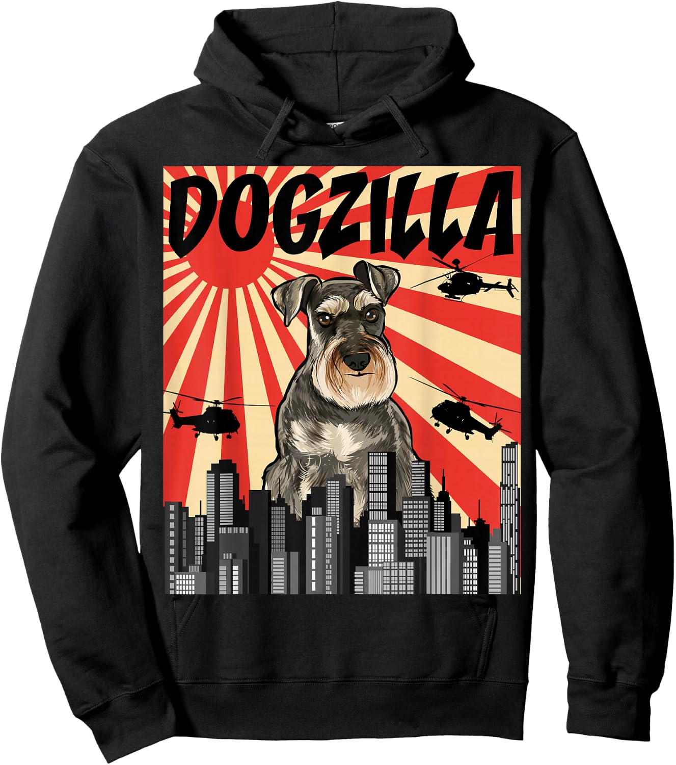 Funny Retro Japanese Dogzilla Miniature Schnauzer Hoodie - Hoodie | Black