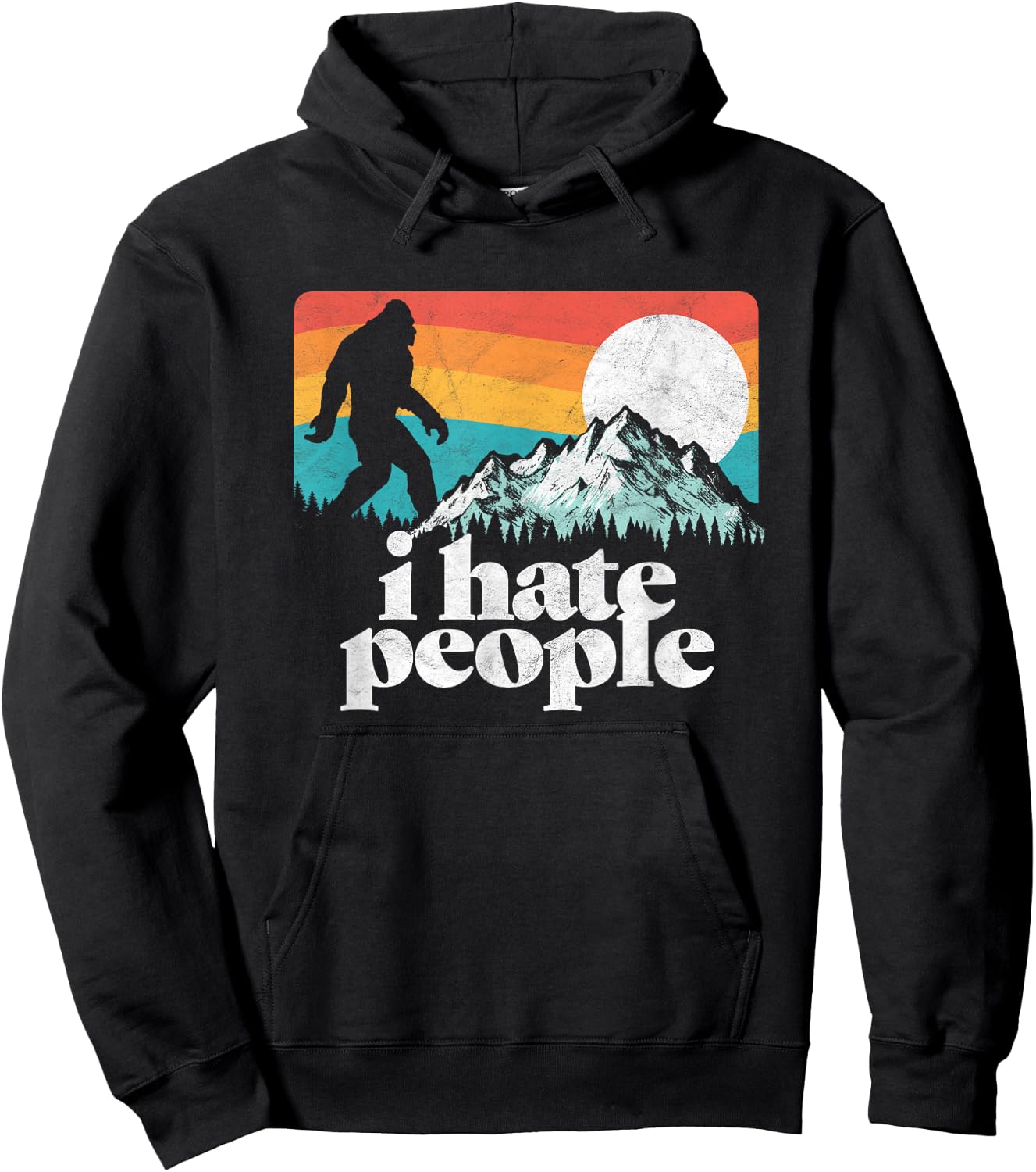 I Hate People! Funny Bigfoot Mountains 80's Joke Graphic Hoodie - Hoodie | Black