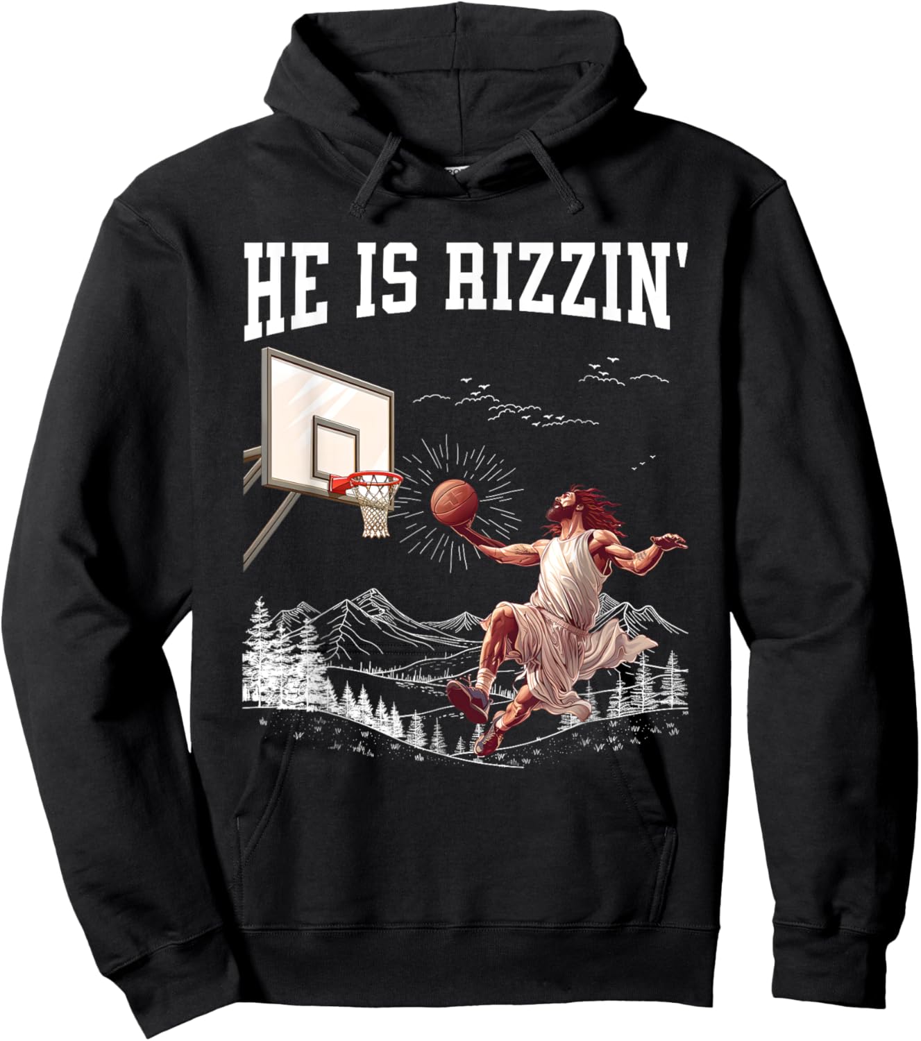 He Is Risen Rizzin' Easter Jesus Christian Faith Basketball Hoodie - Hoodie | Black
