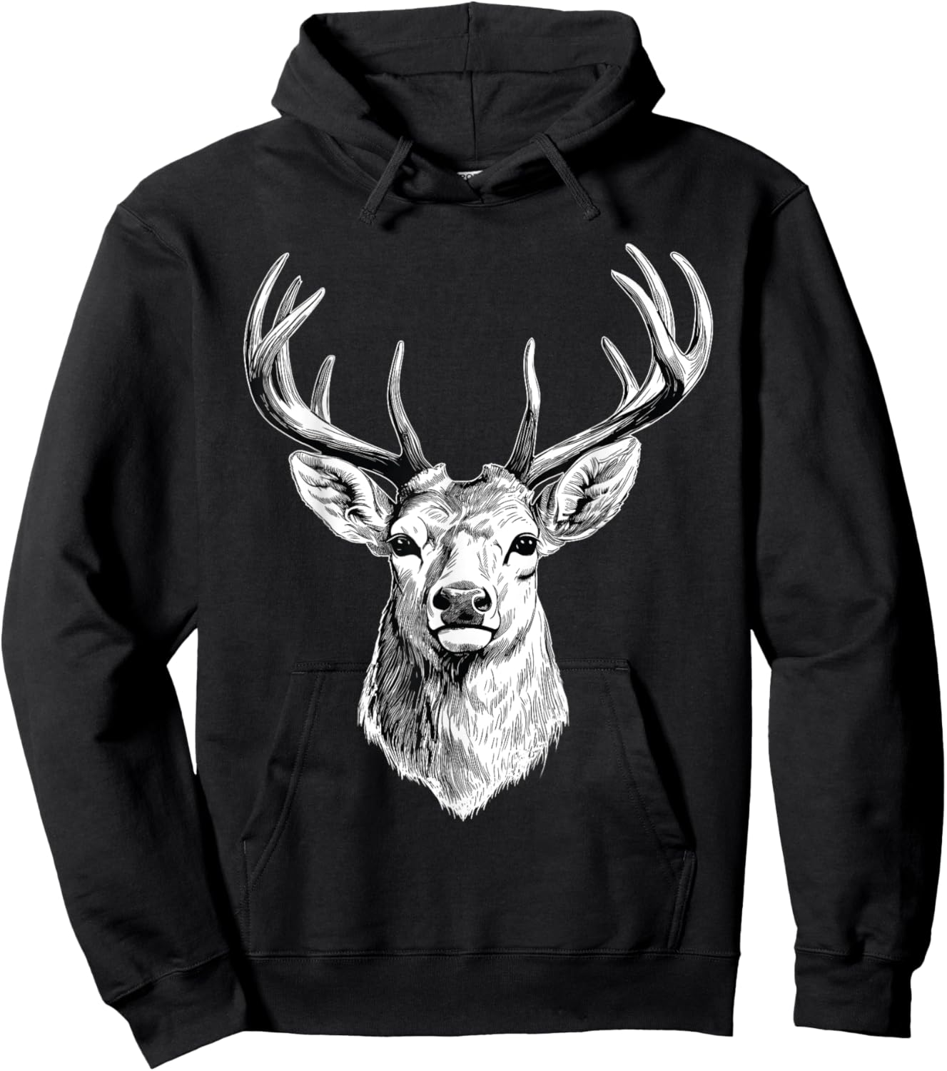 Artistic Deer Drawing - Antler Nature Animal Forest Lover Hoodie - Hoodie | Black