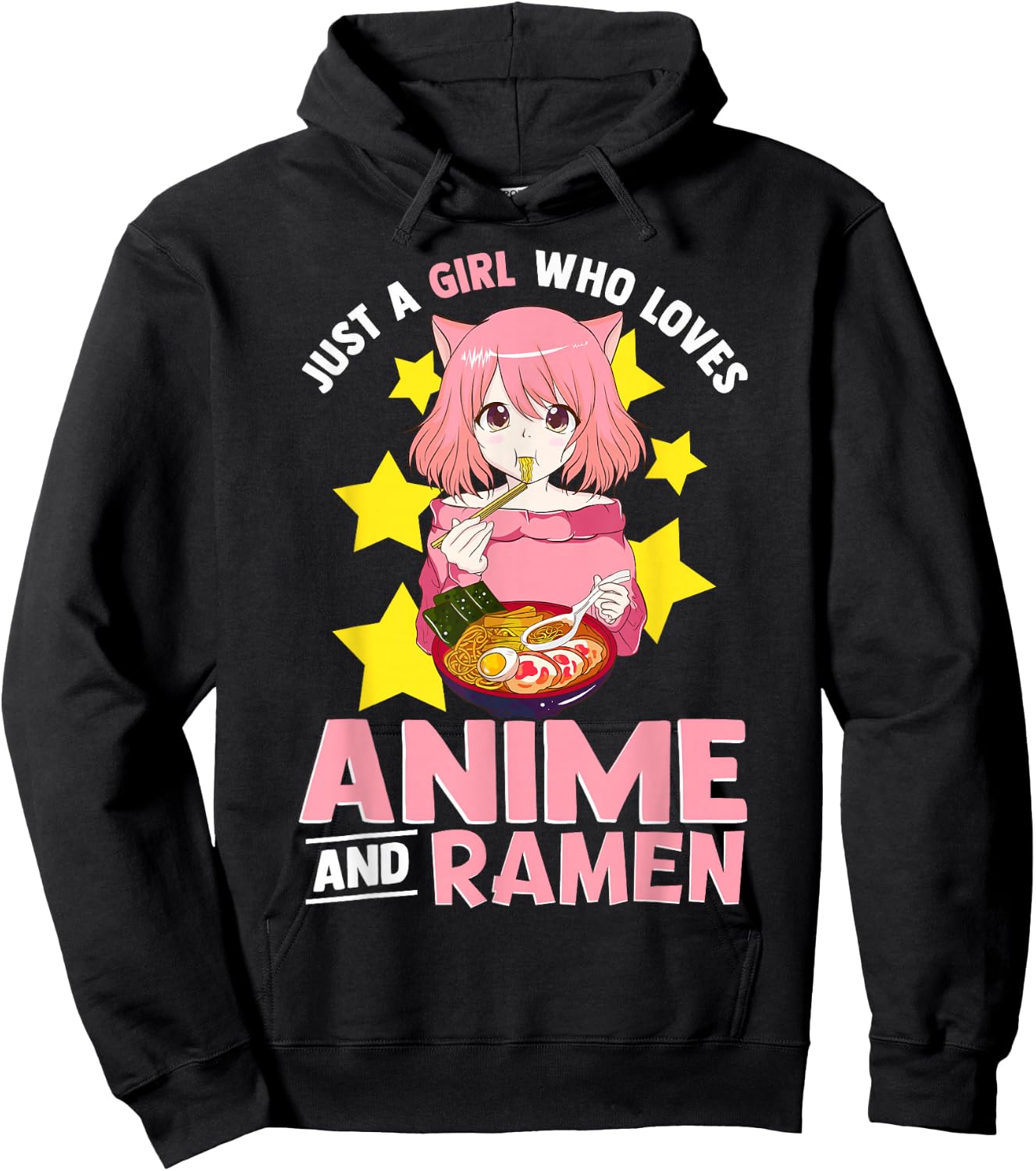 Just A Girl Who Loves Anime and Ramen Bowl Japanese Noodles,Short Sleeve Hoodie - Hoodie | Black