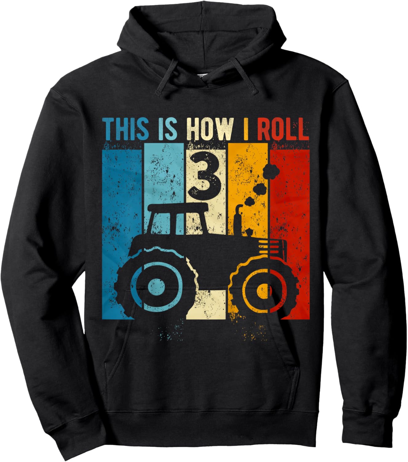 Kids 3 Year Old Birthday Boy Tractor Farm 3rd Birthday Hoodie - Hoodie | Black