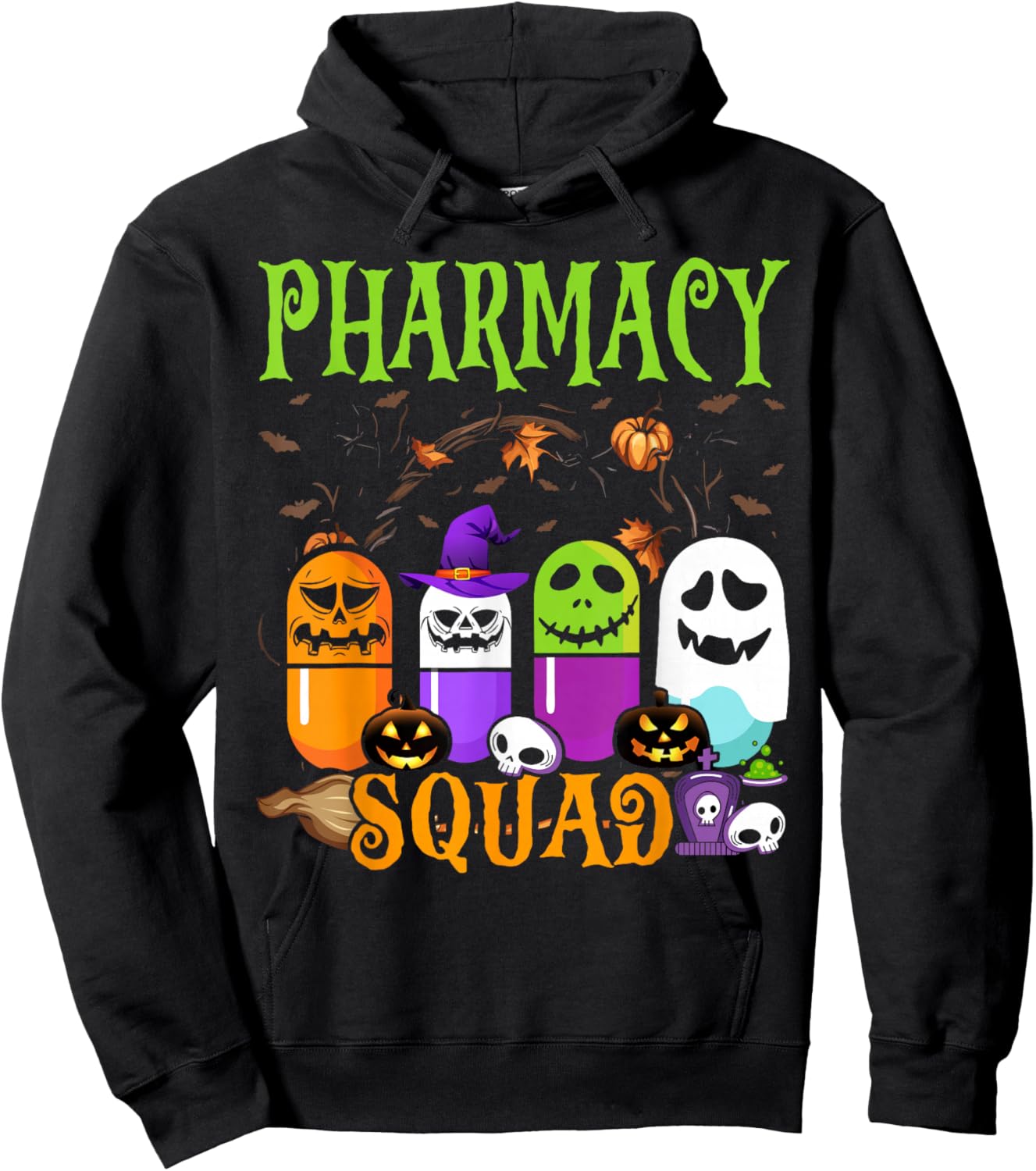 Funny Halloween Pills Pharmacy Squad Costume Pharmacist Tech Hoodie - Hoodie | Black