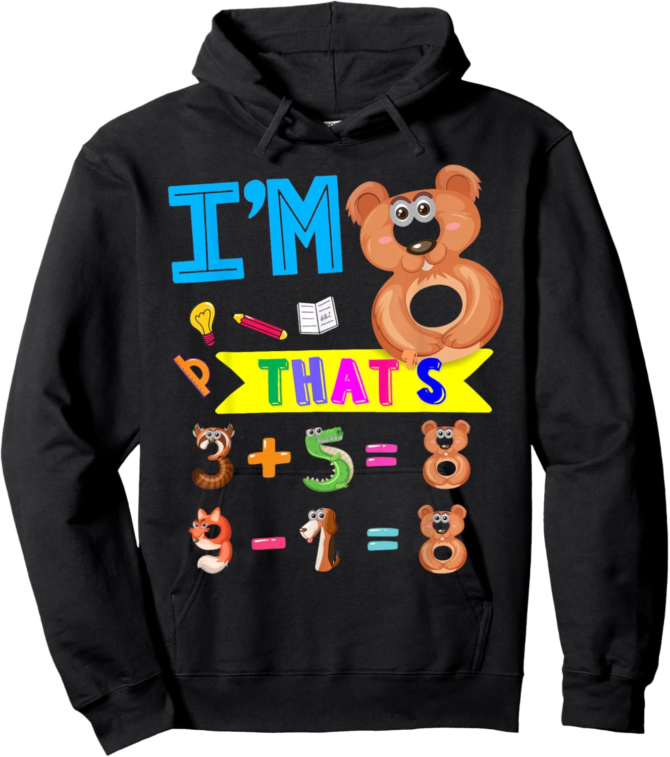 Maths 8th Birthday Outfit Idea For Kids & 8 Year Old Number Hoodie - Hoodie | Black