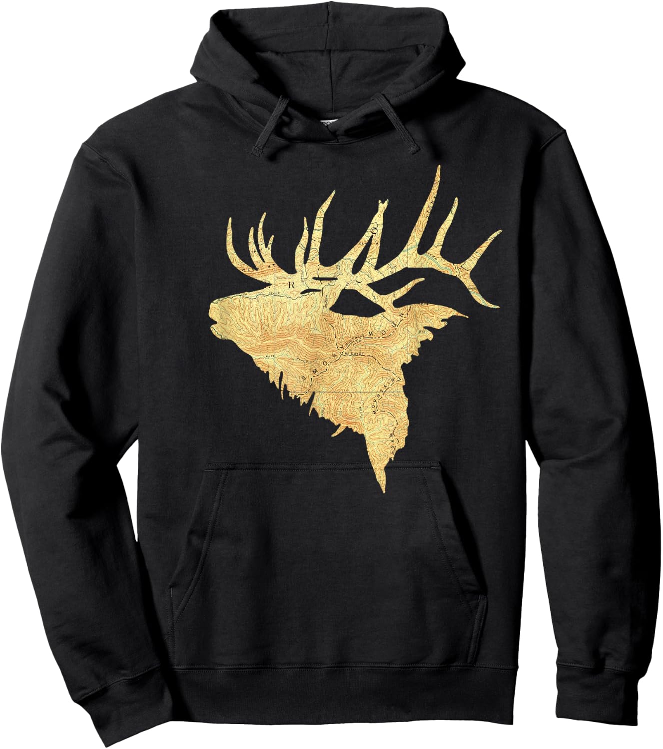 Topographical Bull Elk Topo Map Vintage Hoodie - Hoodie | Black