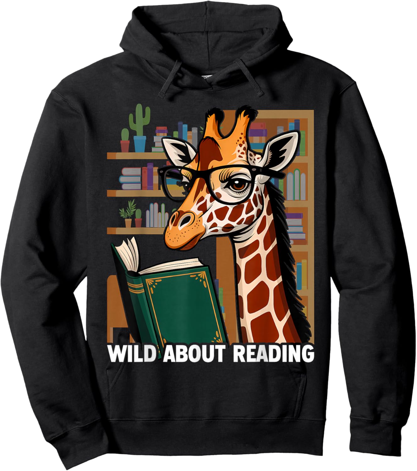 Giraffe Reading Book Eyeglasses Animals Teachers Zoo Hoodie - Hoodie | Black
