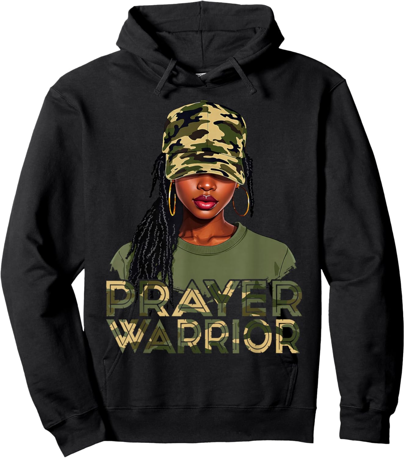 Camo Hat Prayer Warrior God Jesus Christian Black Girl Women Hoodie - Hoodie | Black
