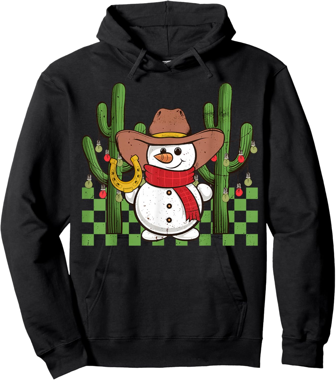 Groovy Cowboy Snowman Western Christmas Cactus Apparel Hoodie - Hoodie | Black