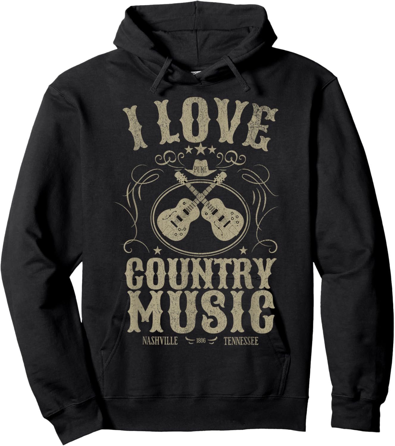 I Love Country Music Concert Nashville Tennessee Vintage Hoodie - Hoodie | Black