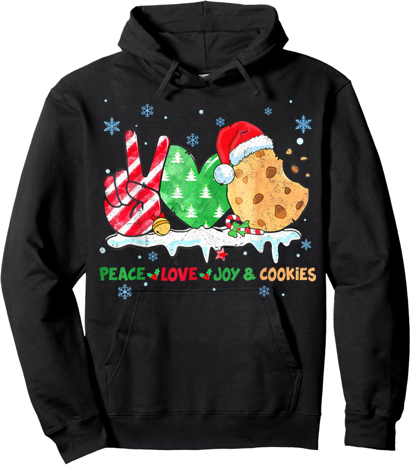 Peace Love Joy And Cookies Funny Christmas Holiday ing Hoodie - Hoodie | Black
