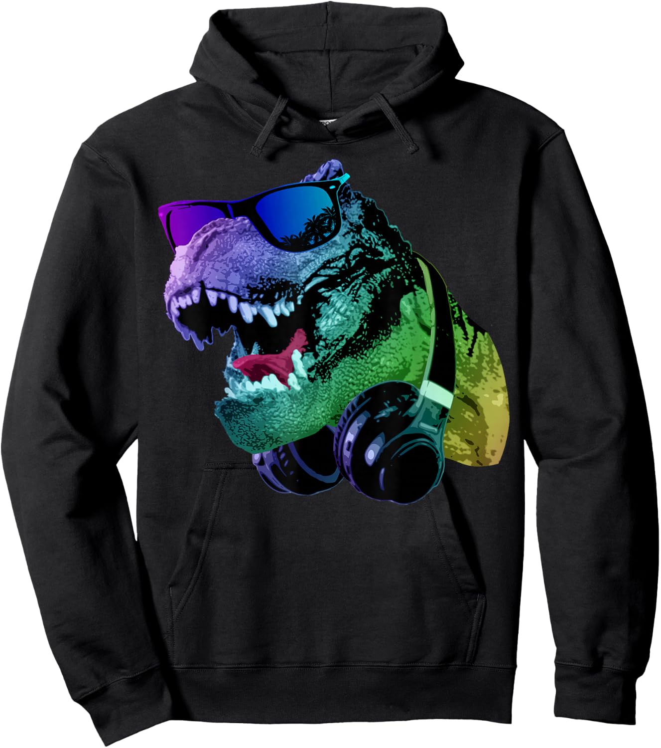 T Rex Tyrannosaurus Dinosaur With Sunglasses And Headphones Hoodie - Hoodie | Black