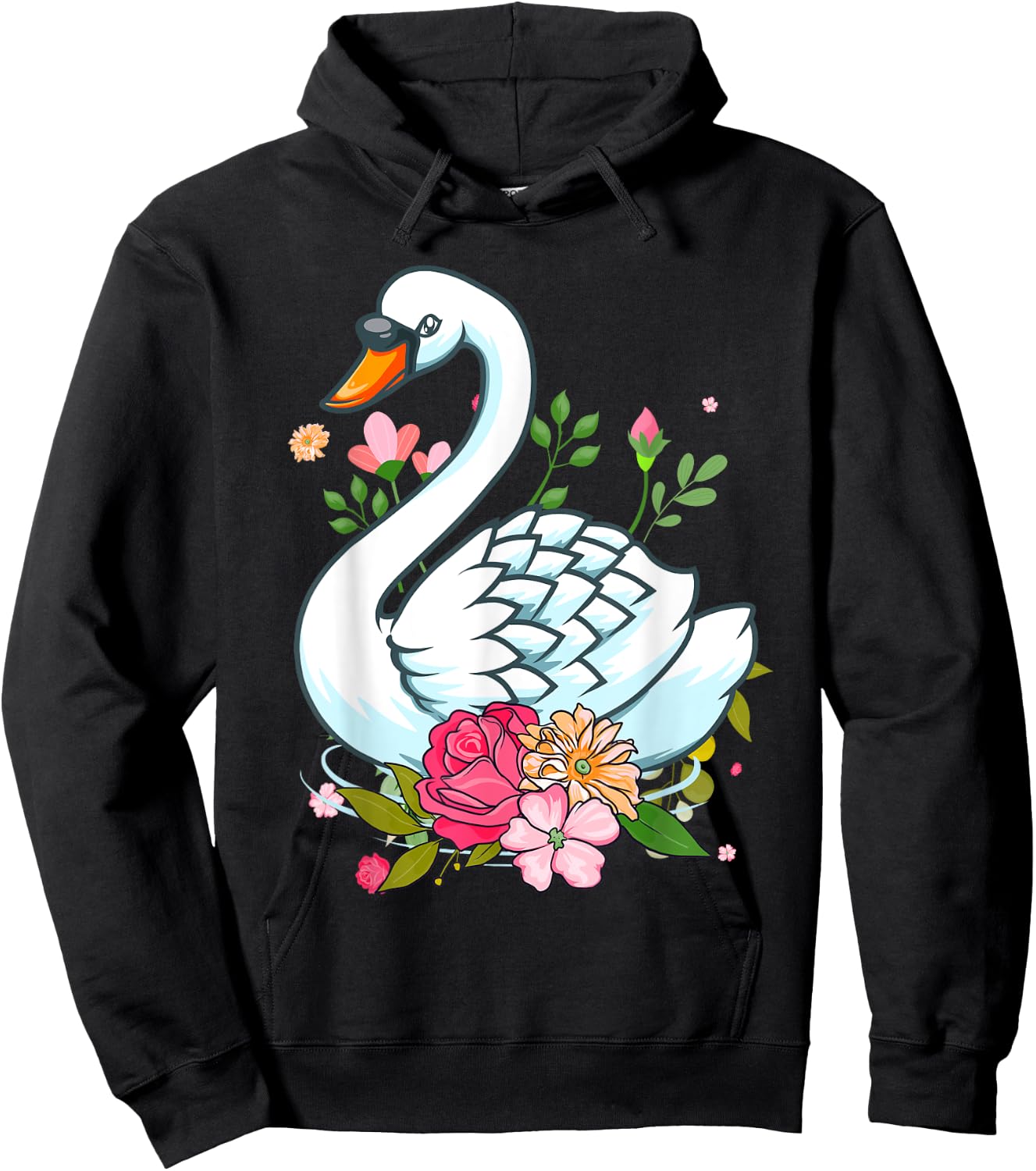 Cool Swan Girls Swans Floral Waterfowl Bird Flower Hoodie - Hoodie | Black