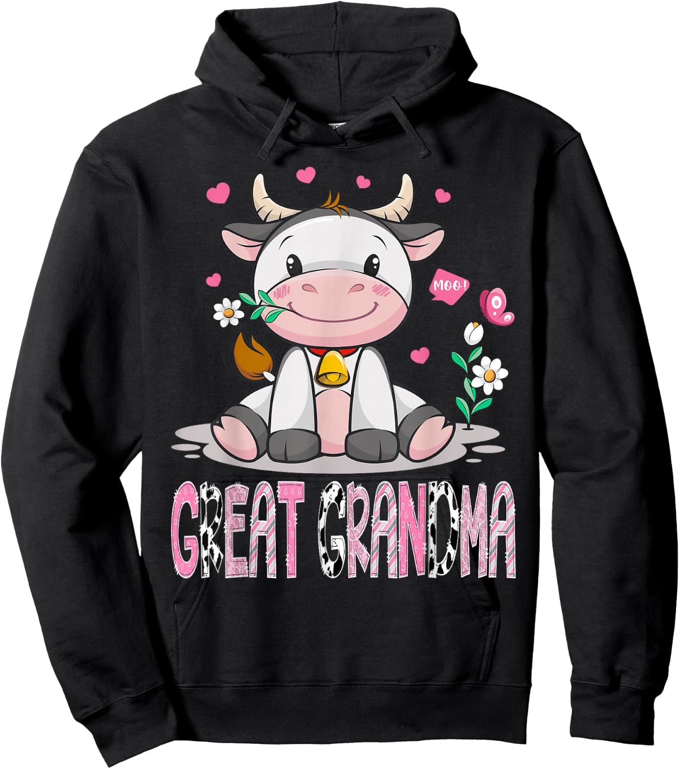 Great Grandma Cute Cow Moo Farmer Birthday Family Matching Hoodie - Hoodie | Black