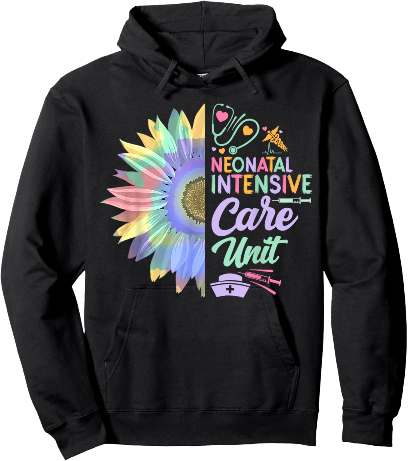 Neonatal Intensive Care Unit Funny Nurse Sun Flowers Hoodie - Hoodie | Black