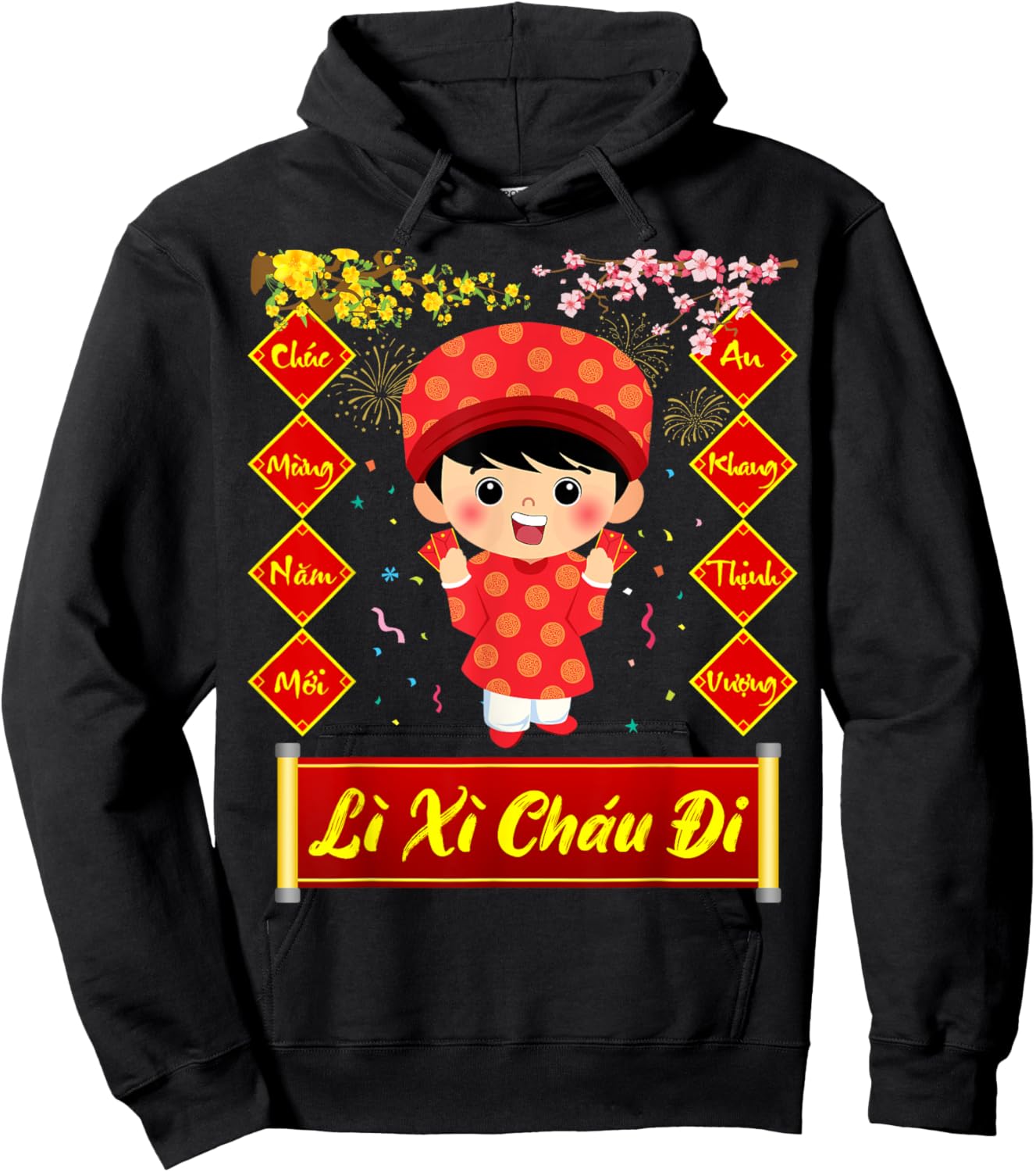 Li Xi Chau Di Happy Lunar New Year 2025 Vietnamese Boy Hoodie - Hoodie | Black
