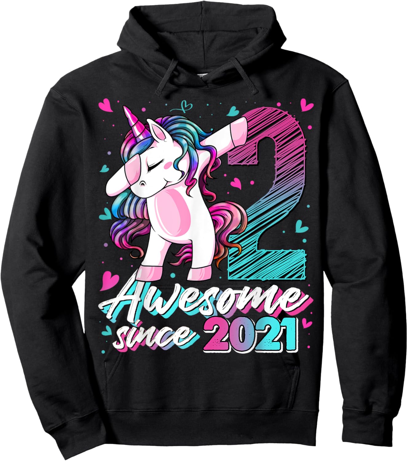 2 Years Old Dabbing Unicorn Gifts 2nd Birthday Girl Party Hoodie - Hoodie | Black