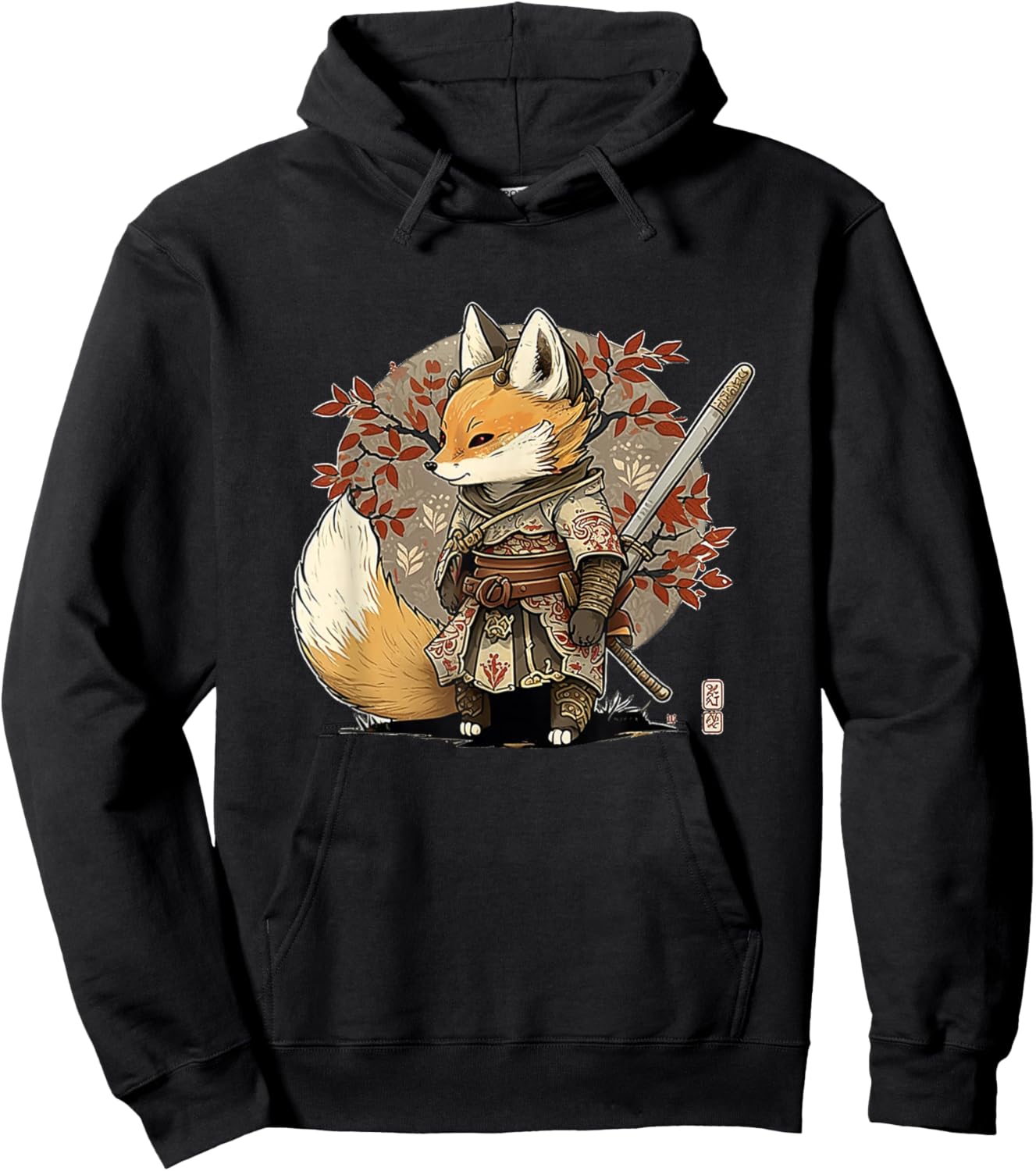 Kawaii Japanese Style Samurai Fox Anime Hoodie - Hoodie | Black