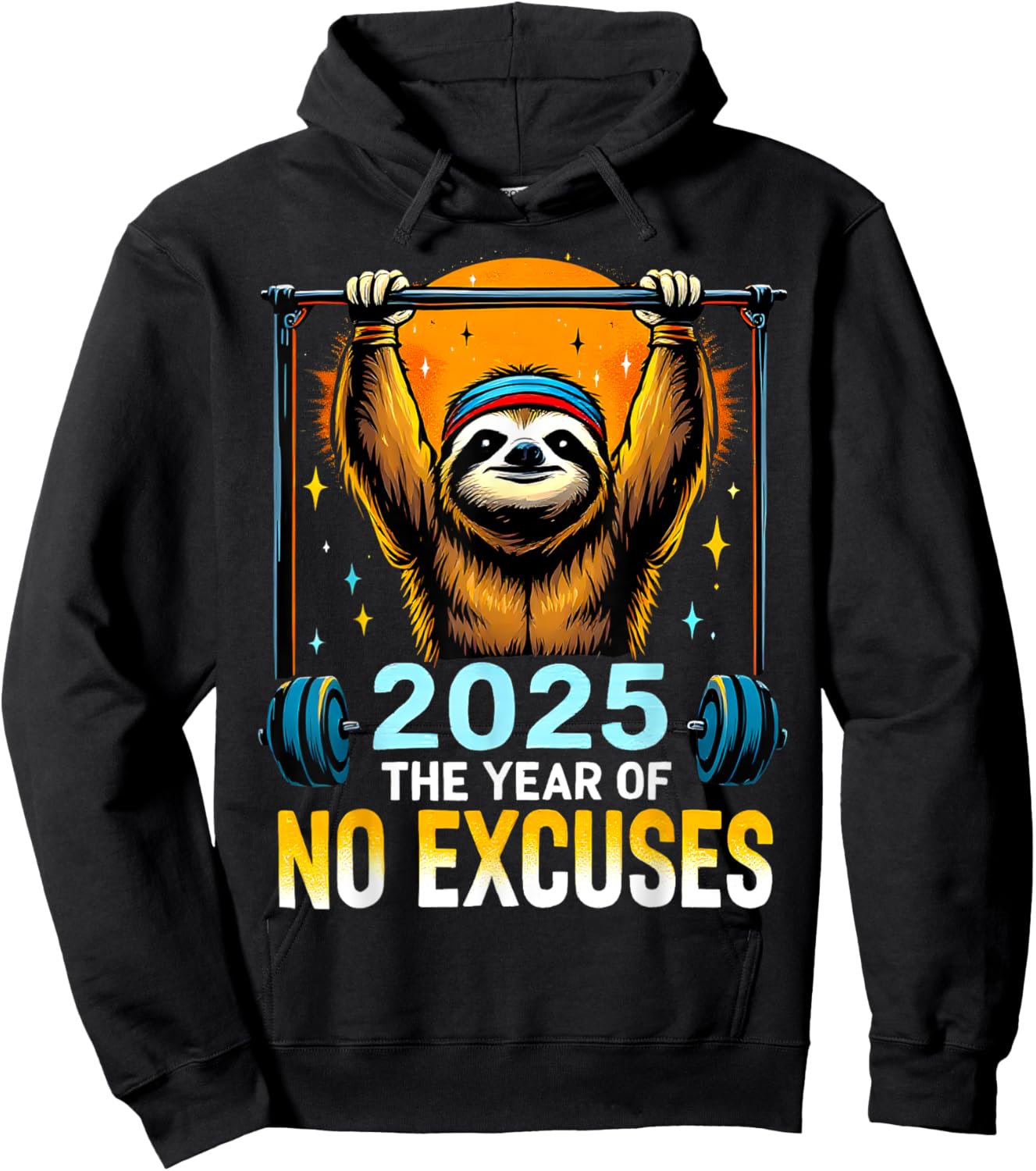 2025 Resolution Funny Fitness Workout Gym Sloth Weight Loss Hoodie - Hoodie | Black