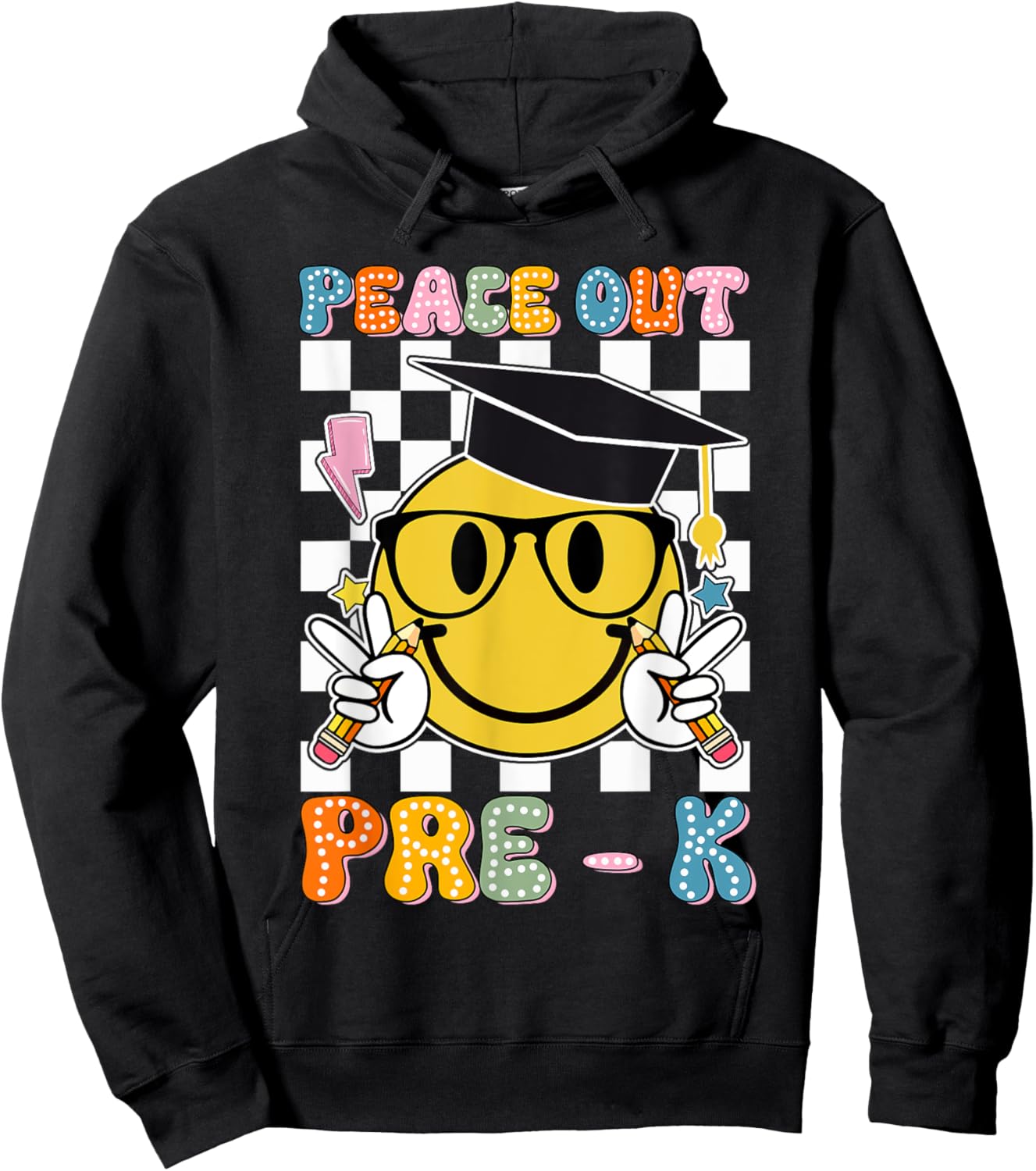 Peace Out Pre K Last Day of School Smile Face Teachers Kids Hoodie - Hoodie | Black