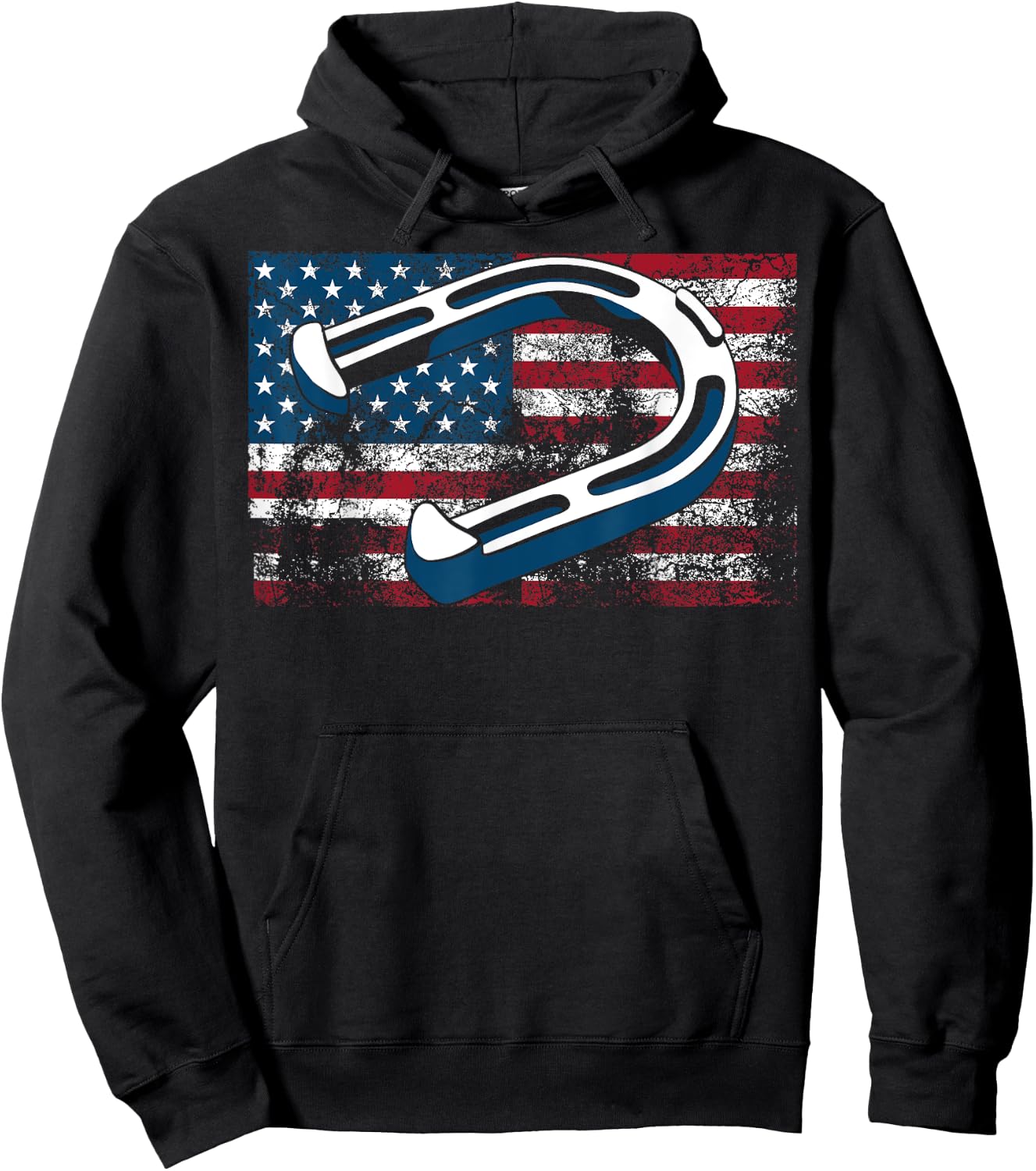 Cool Horseshoe Pitching USA Flag | Funny US Pitcher Fan Gift Hoodie - Hoodie | Black