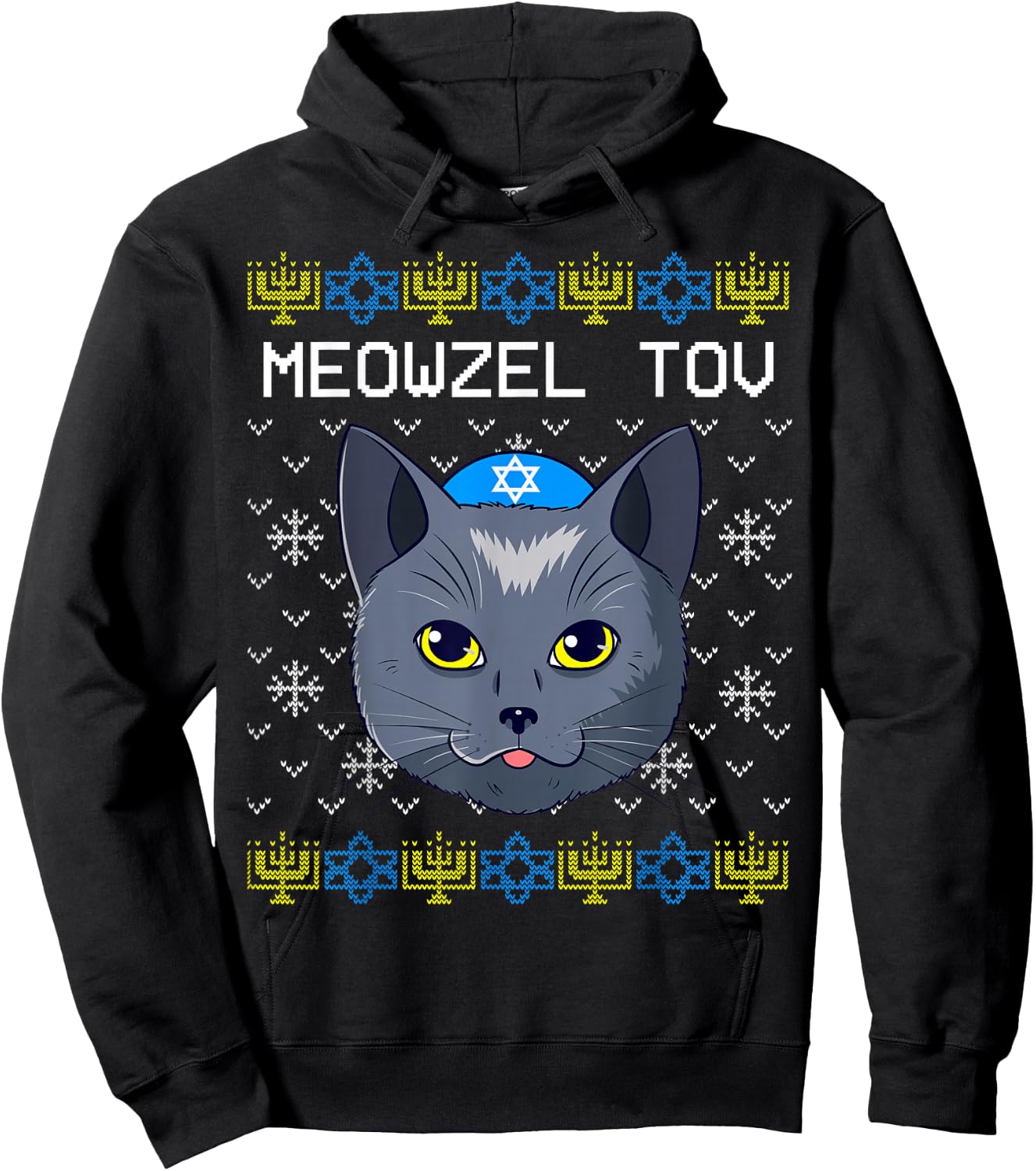 Meowzel Tov Ugly Hanukkah Cat Chanukah Jewish Hoodie - Hoodie | Black