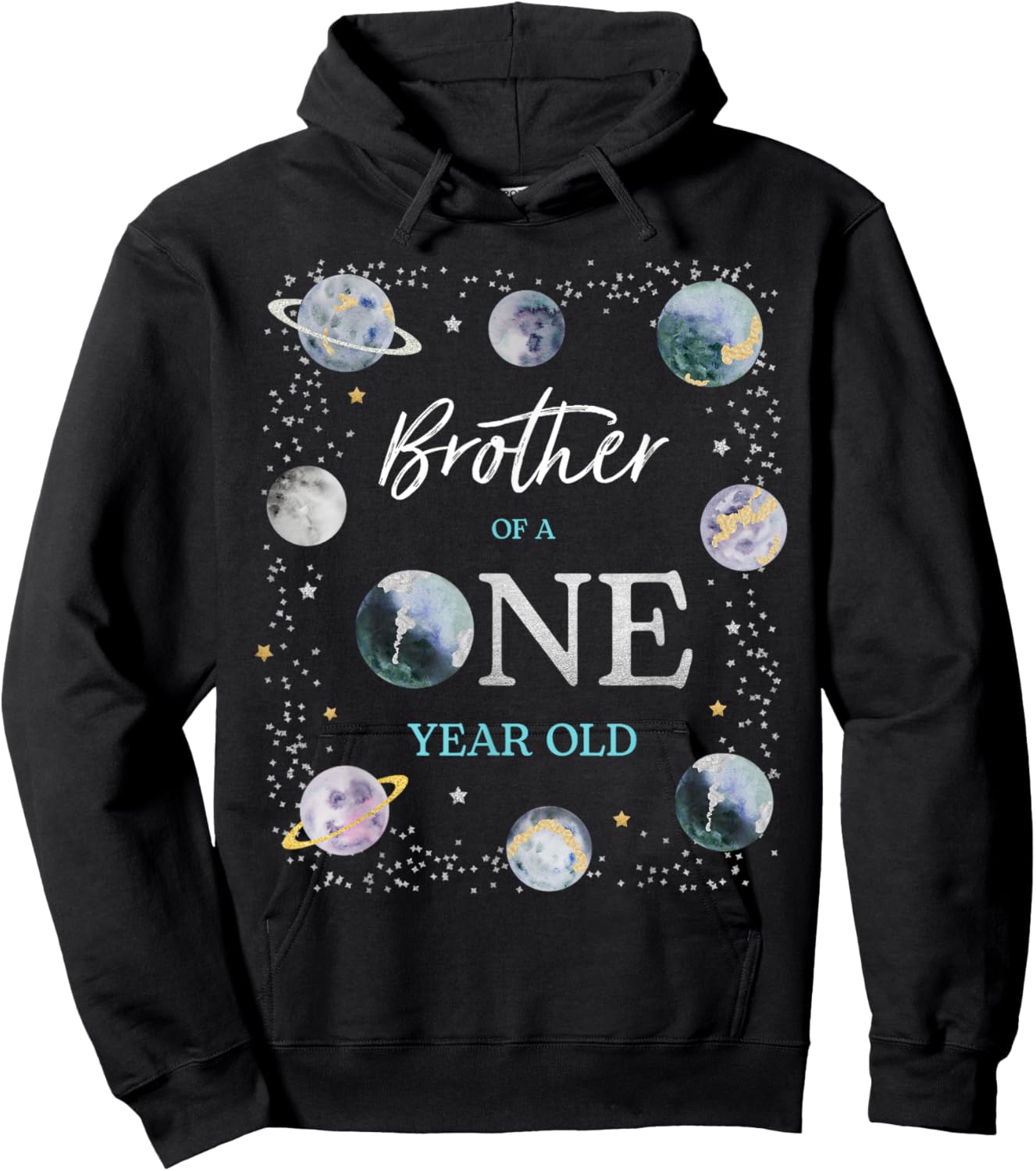 Brother Houston We Have A One Year Old Space Theme Birthday Hoodie - Hoodie | Black