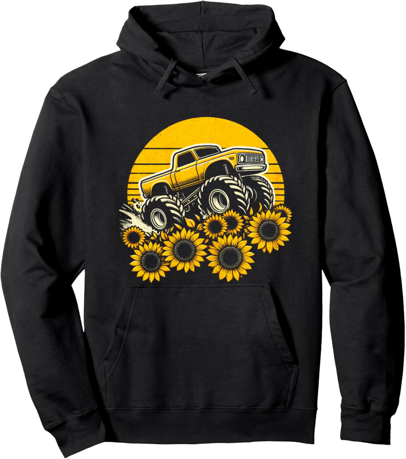 Happy Mother's Day Toddler Sunflower Monster Truck Kids Boys Hoodie - Hoodie | Black