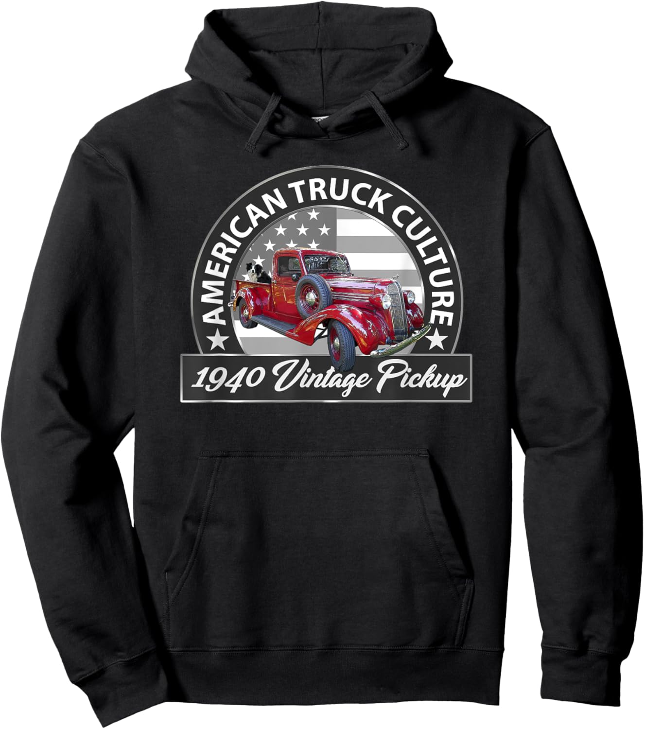 1940 Vintage Red Pickup Truck, Vintage Pre-war Era, Car Guys Hoodie - Hoodie | Black