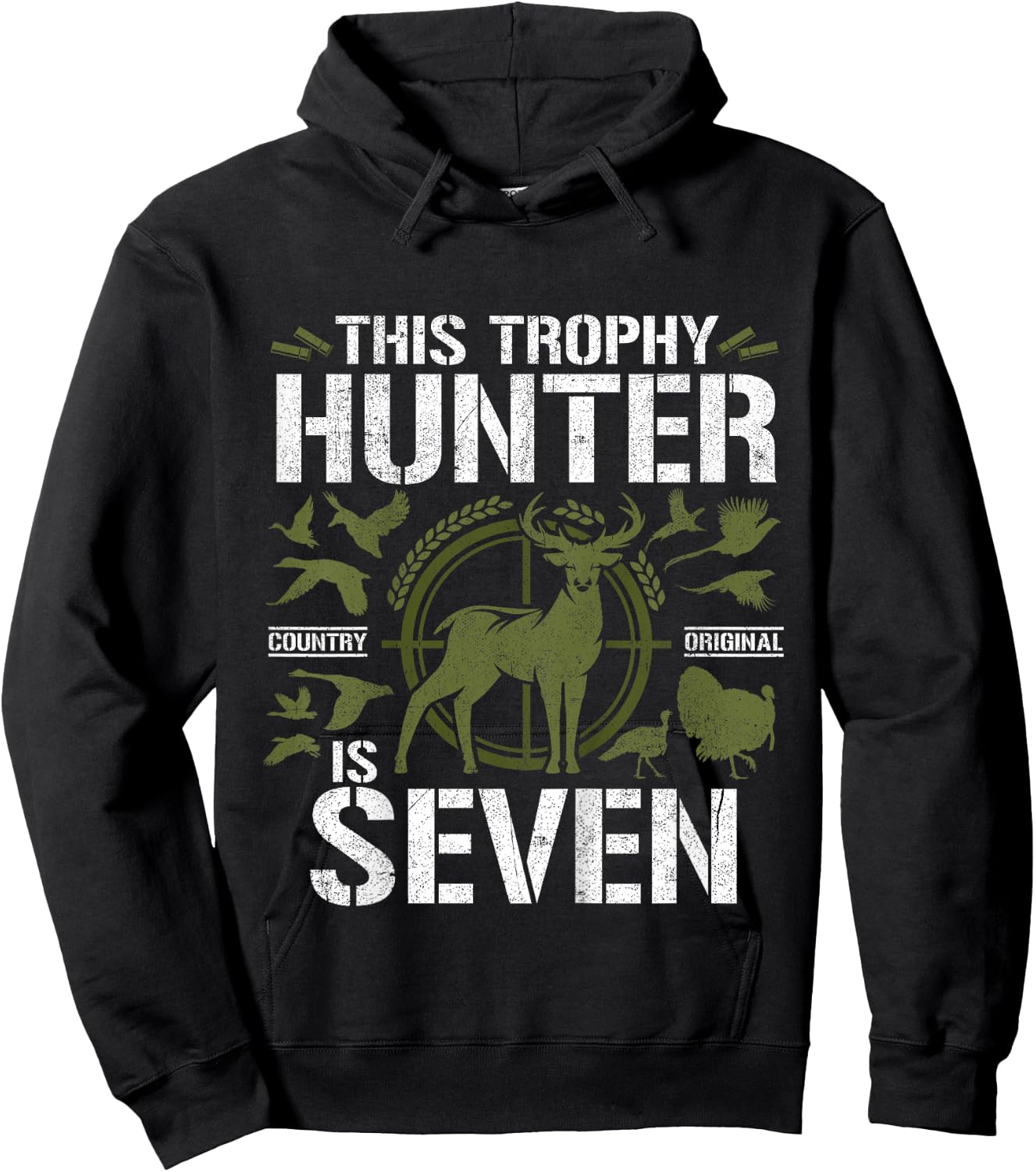 7 Year Old Hunting Birthday Party Duck Deer Hunter 7th Gift Hoodie - Hoodie | Black