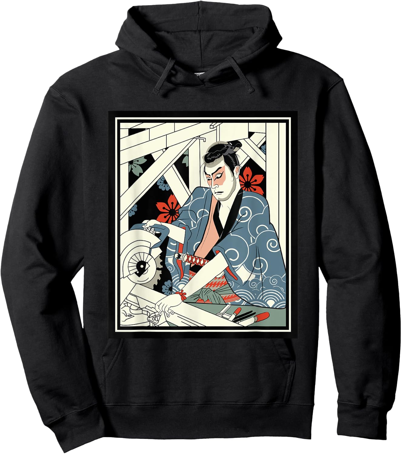 Carpenter Japanese Samurai Warrior Armor Sword Fighter Mask Hoodie - Hoodie | Black