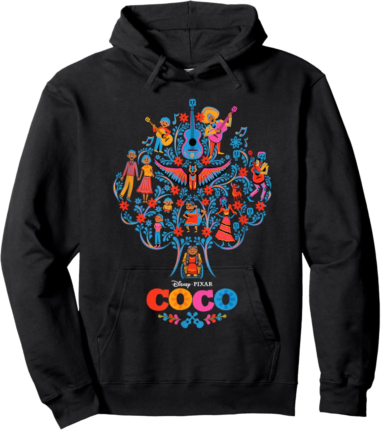 Disney Pixar Coco Iconic Colorful Family Tree Chest Poster Hoodie - Hoodie | Black
