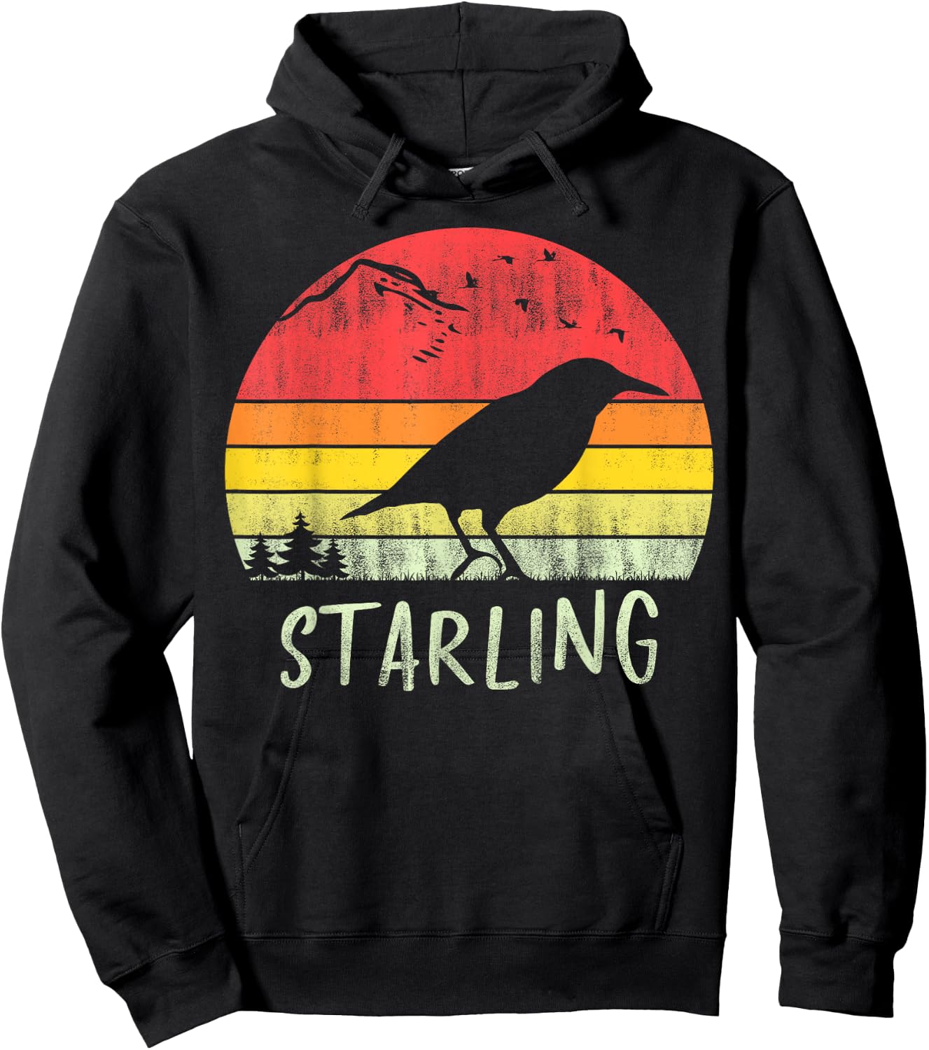 Retro Vintage Starling Silhouette Bird 70s 80s Hoodie - Hoodie | Black