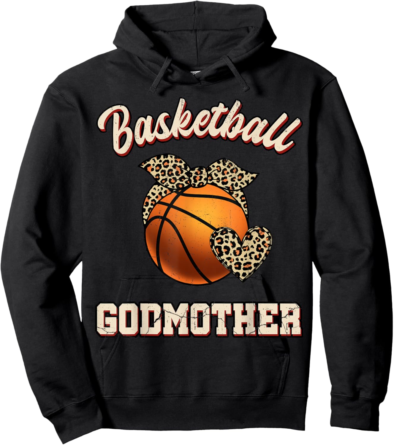 Basketball Godmother Bandana Leopard Heart Fans Mother's Day Hoodie - Hoodie | Black