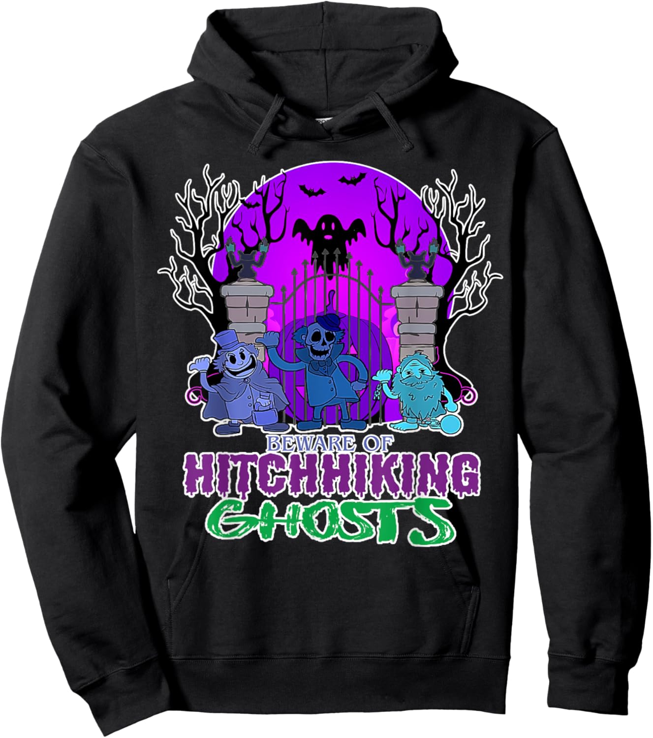 Beware Of Hitchhiking Ghosts Halloween Bat Funny Hoodie - Hoodie | Black