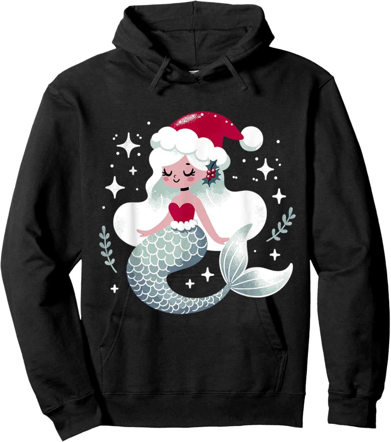 Cute Mermaid Santa Merry Christmas Hoodie - Hoodie | Black
