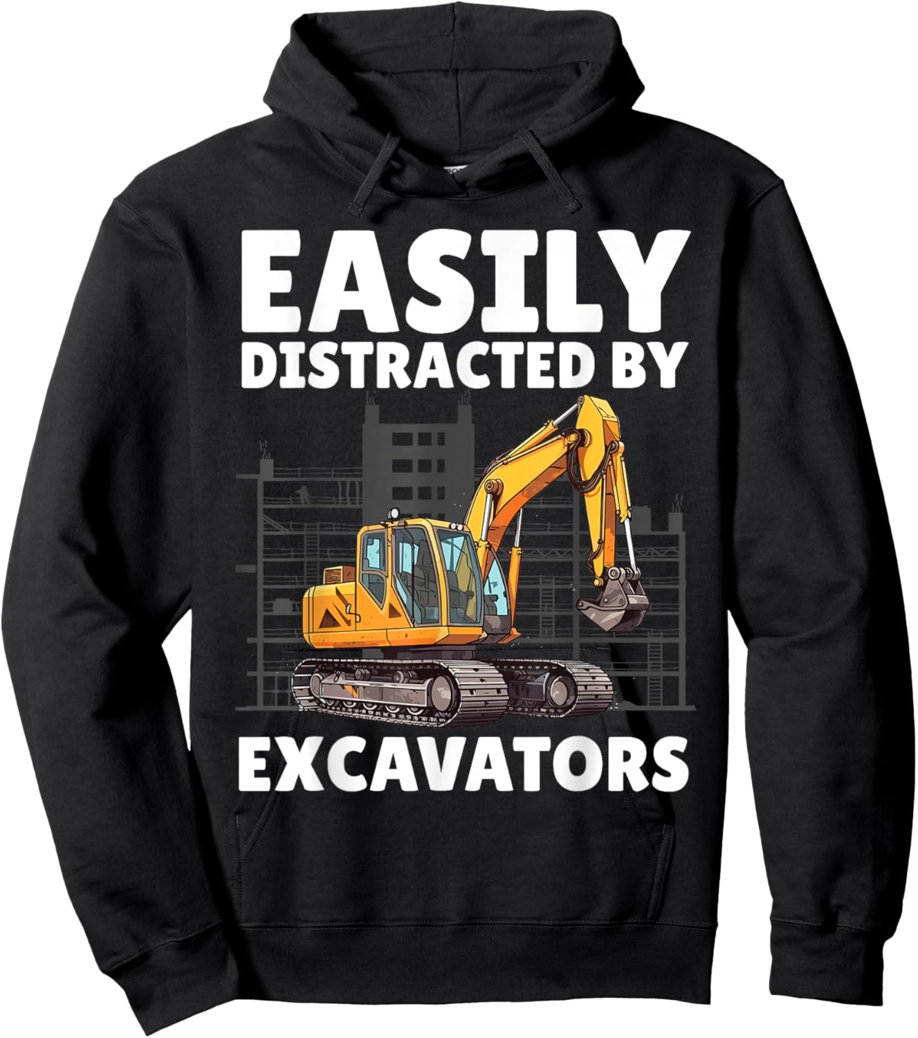 Funny Excavator Art Boys Kids Construction Excavator Hoodie - Hoodie | Black