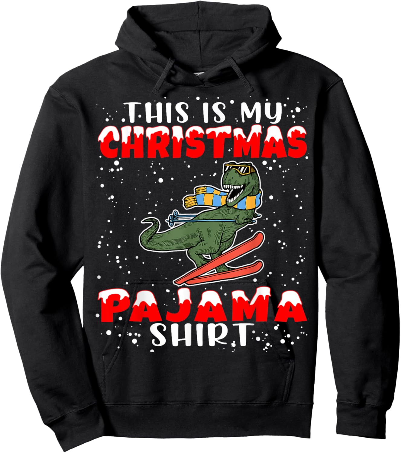 Christmas Pajama Shirt Funny Xmas Skiing Gift Skiers Hoodie - Hoodie | Black