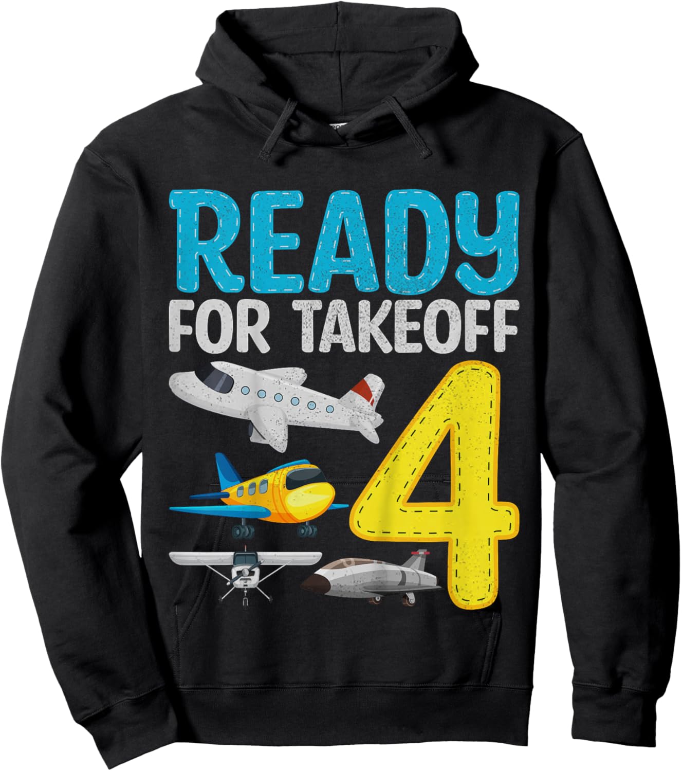 Kids Ready For Takeoff I'm 4 Airplane 4 Years Old 4th Birthday Hoodie - Hoodie | Black