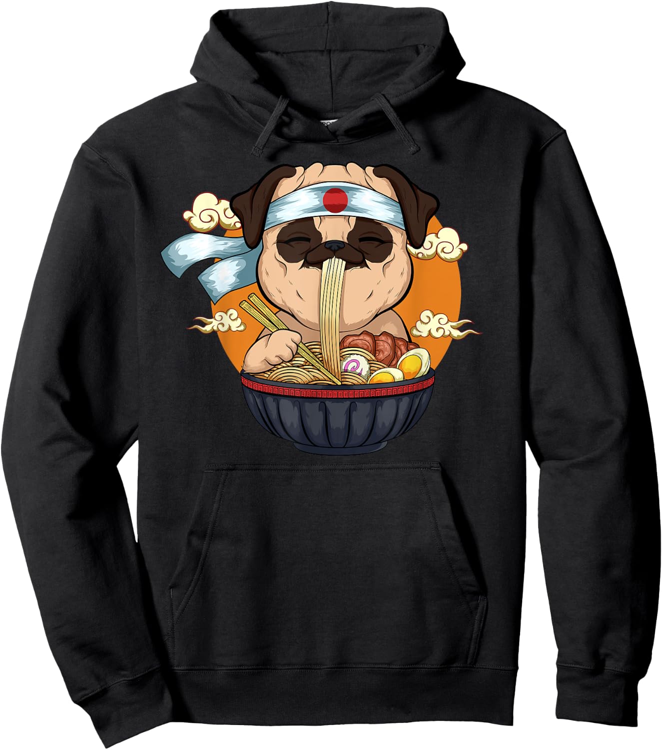 Japanese Ramen Pug Design Kawaii Anime Pug Dog Ramen Noodles Hoodie - Hoodie | Black